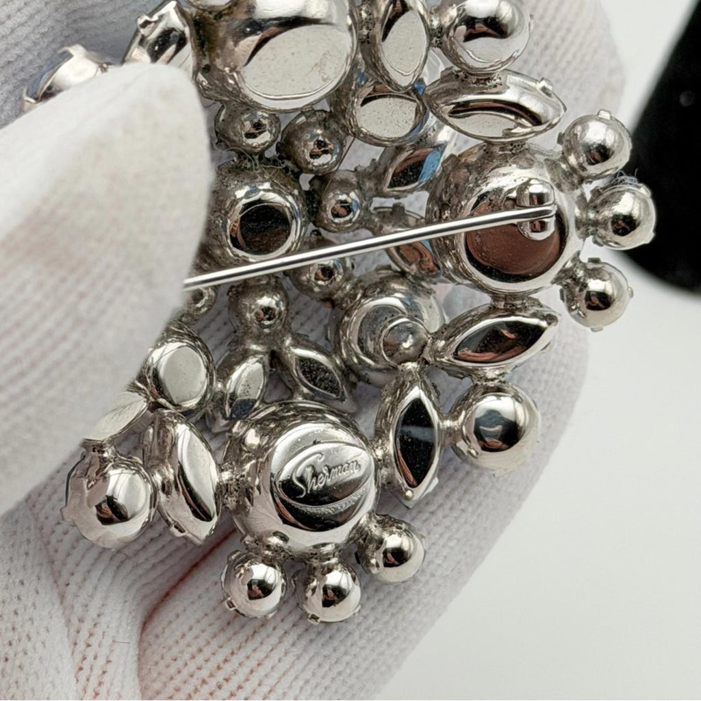 Vintage Sherman Blue Rhinestone Earrings And Brooch Set