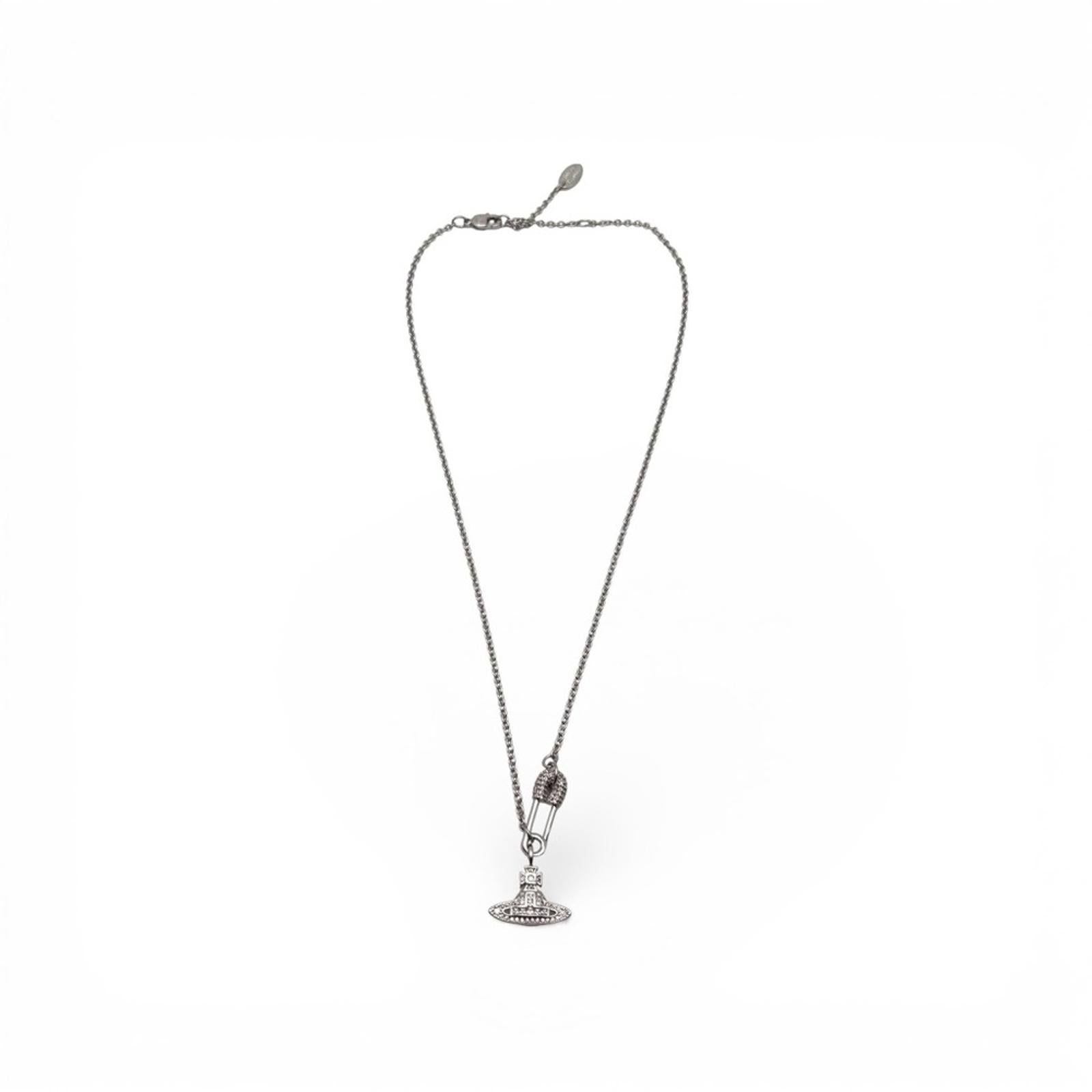 Vivienne Westwood Crystal Orb Safety Pin Necklace – Silver Tone