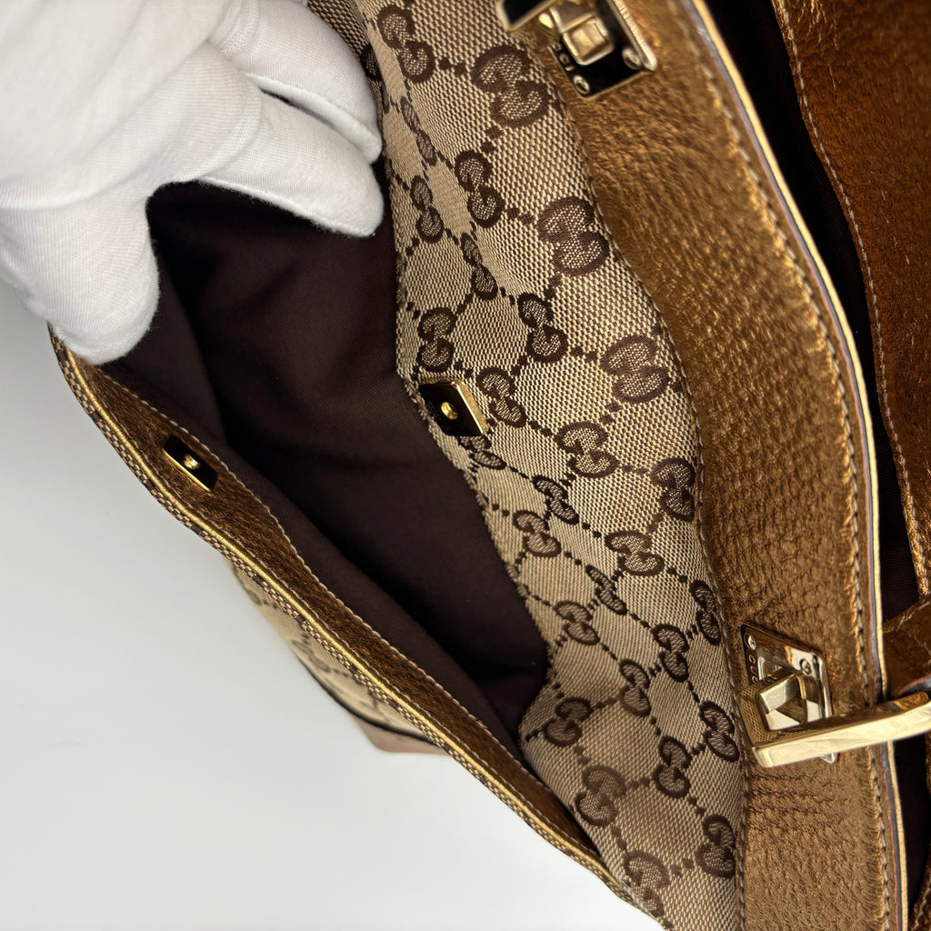 Gucci by Frida Giannini GG Canvas Punch Tote Metallic Bronze 2000s