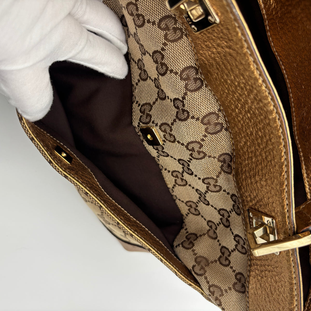 Gucci by Frida Giannini GG Canvas Punch Tote Metallic Bronze 2000s