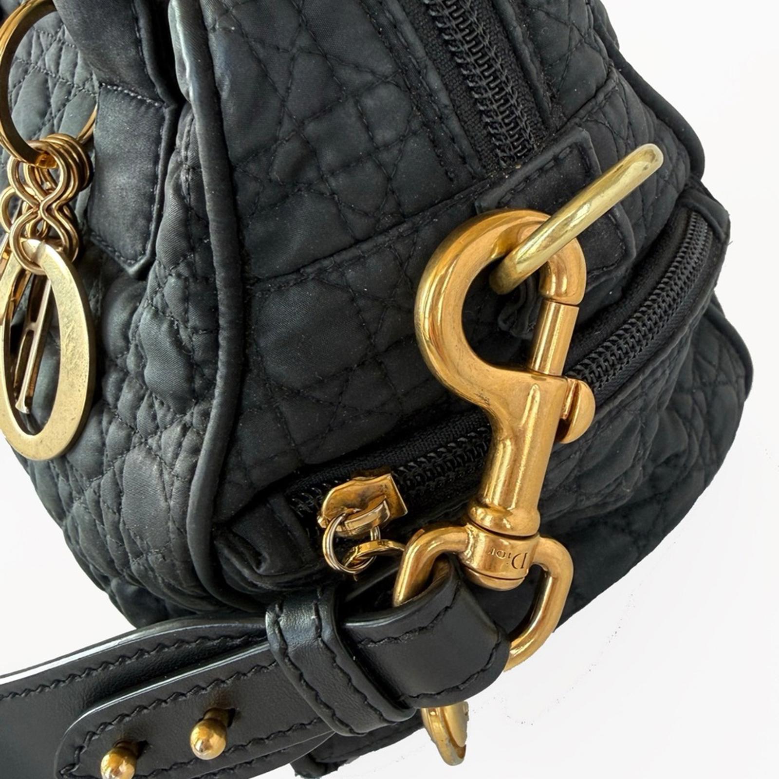 Christian Dior Black Lady Dior Cannage Nylon Quilted Handbag
