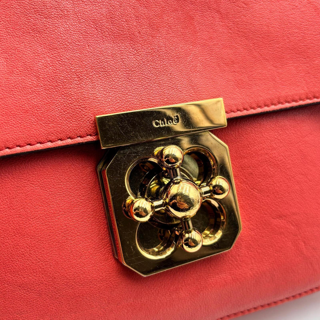 Chloé Square Elsie Chain Shoulder Bag Coral Pink Leather