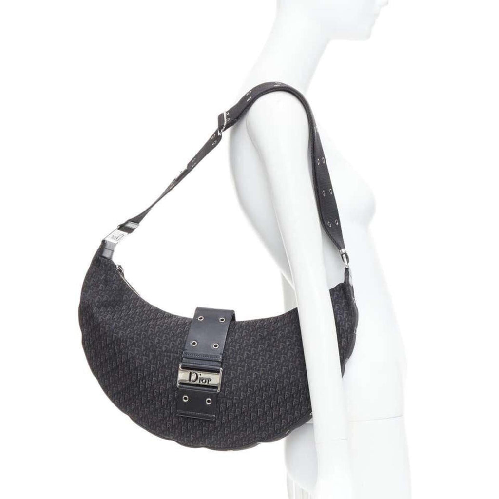 Christian Dior Vintage Black Diorissimo Monogram Saddle Messenger Shoulder Bag