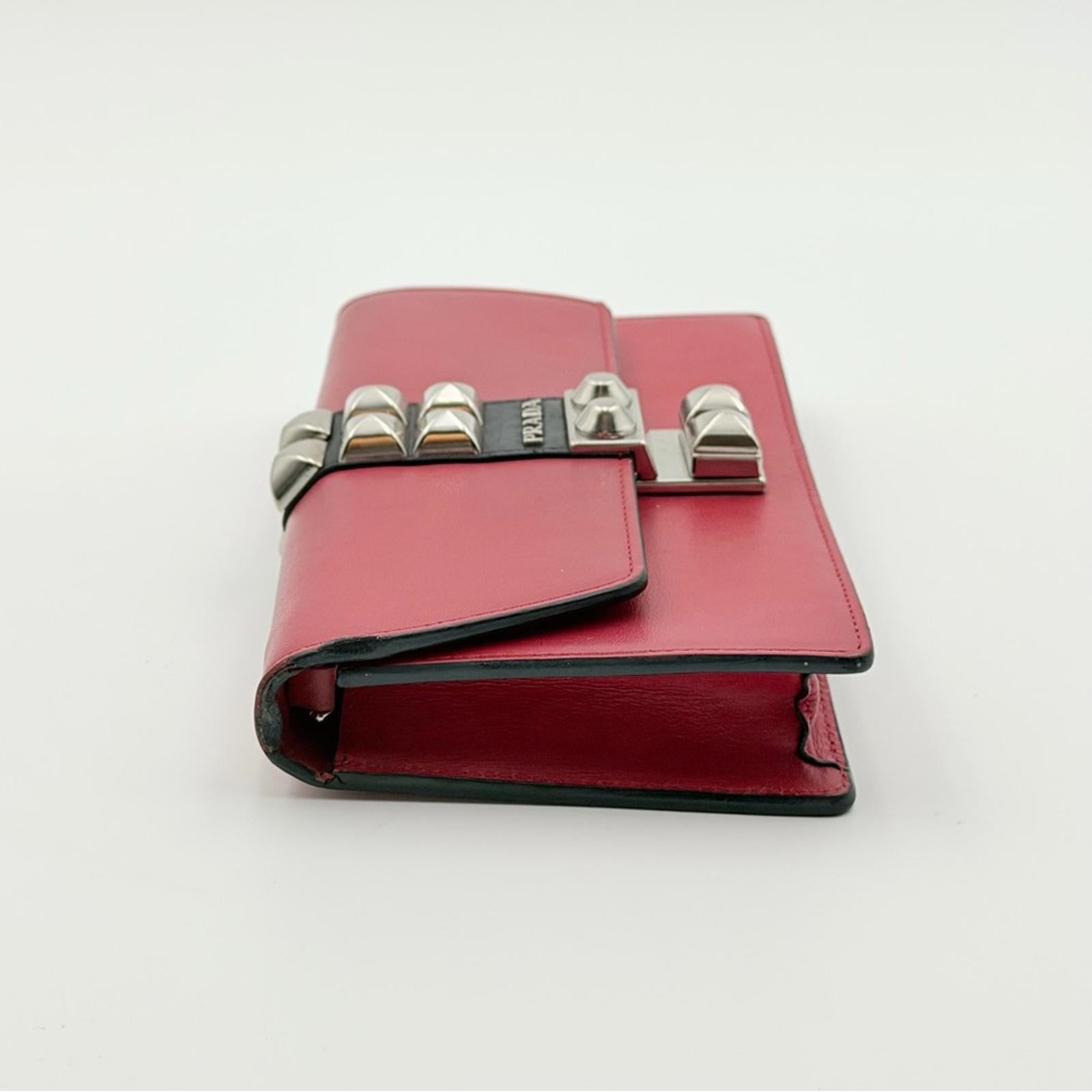 Prada City Calf Leather Elektra Wallet On Chain – Red