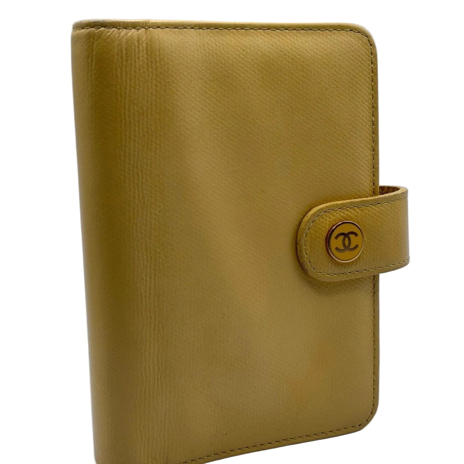 CHANEL VINTAGE YELLOW CAVIAR LEATHER ENAMEL CC AGENDA COVER — 2004 COLLECTION