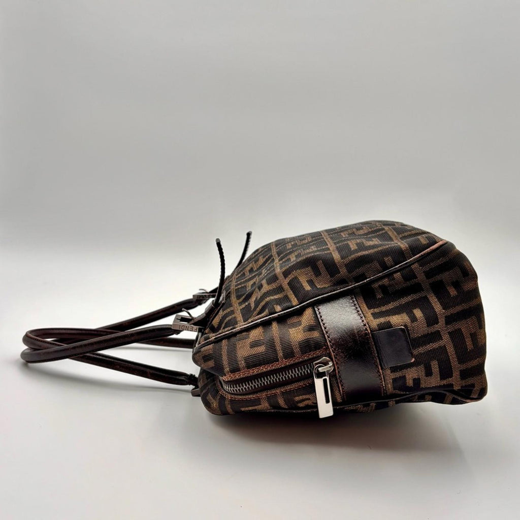 Fendi Vintage Zucca Canvas Boston Shoulder Bag Brown