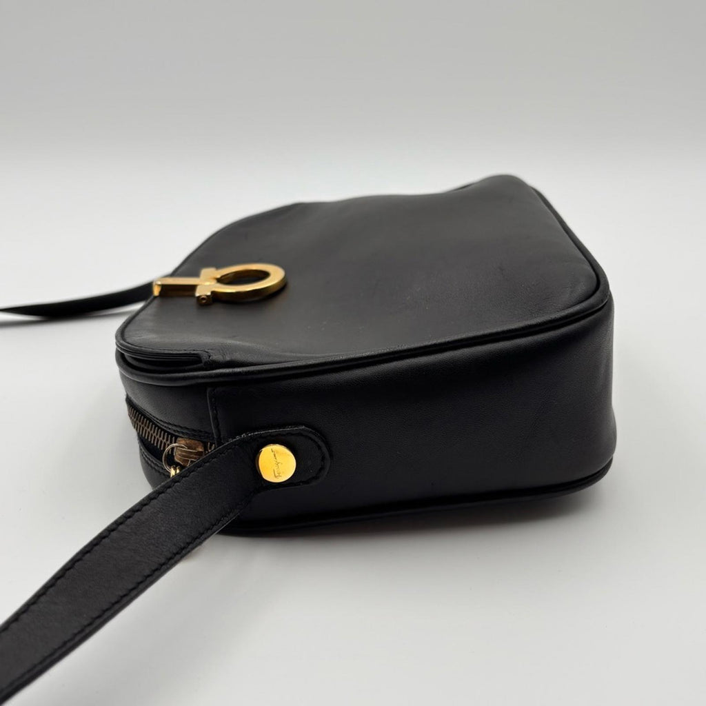 Salvatore Ferragamo Black Leather Crossbody Bag – Gold Gancini Hardware