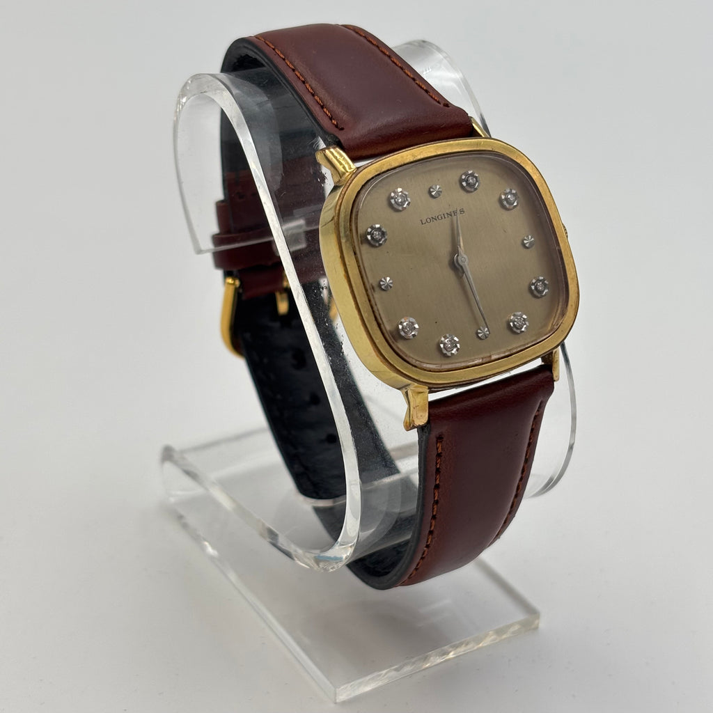 Longines Vintage 1970s Gold-Tone Diamond Dial Cushion Watch