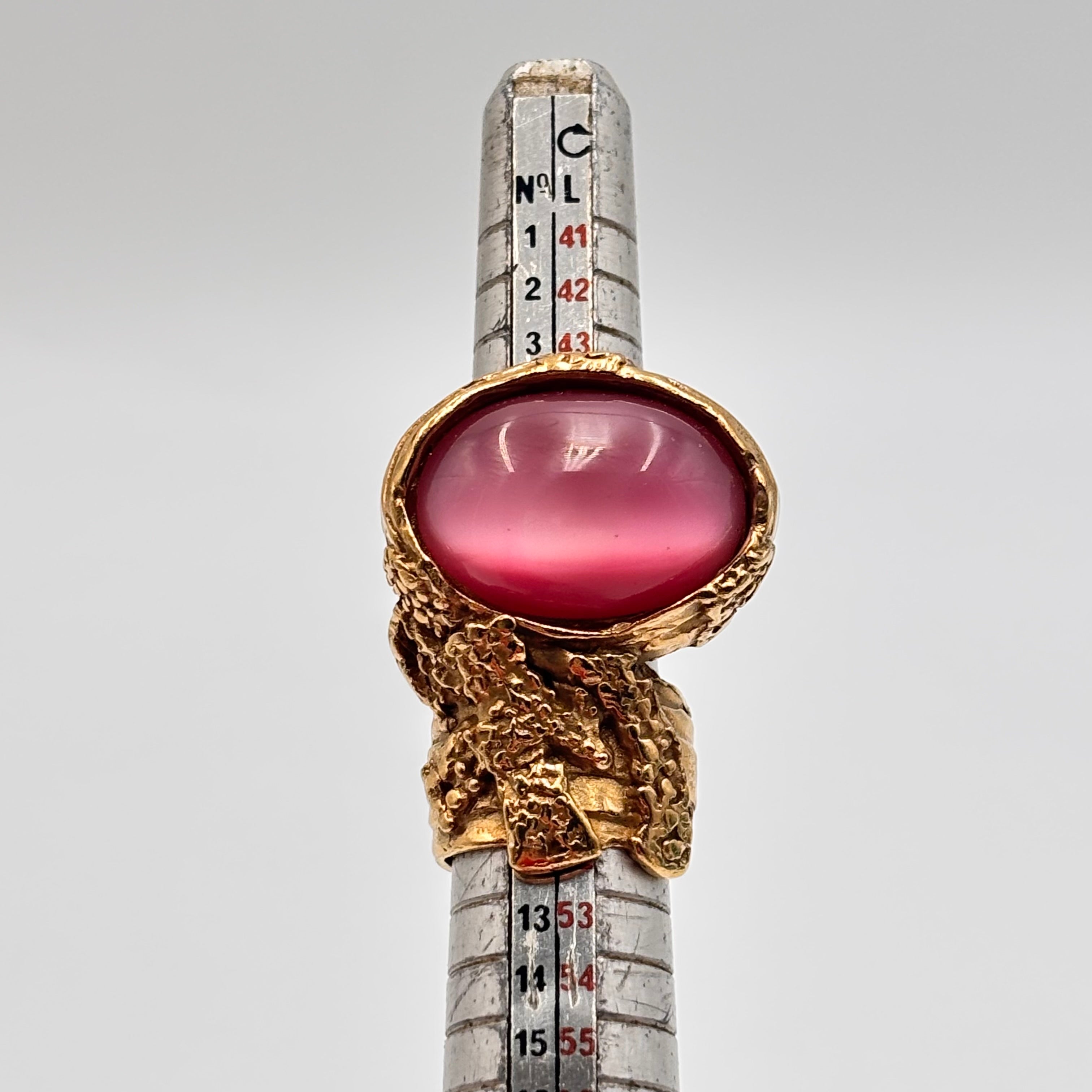 Yves Saint Laurent Arty Pink Cabochon Cocktail Ring Gold Tone Size 5