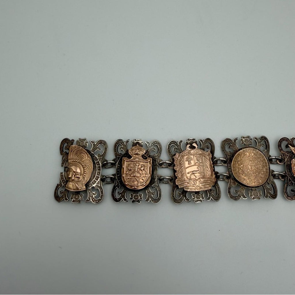 Vintage Mexican Taxco Sterling Silver & Copper Panel Bracelet