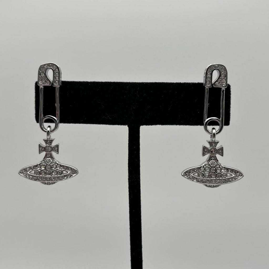 Vivienne Westwood Orb Safety Pin Crystal Drop EarringsSilver
