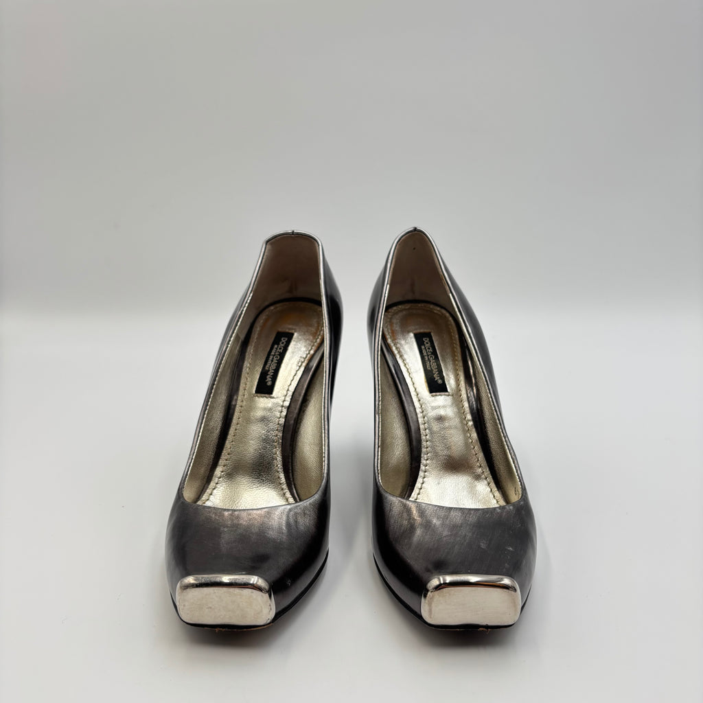 D&G Dolce & Gabbana Metallic Leather Square Toe Pumps – Size 36