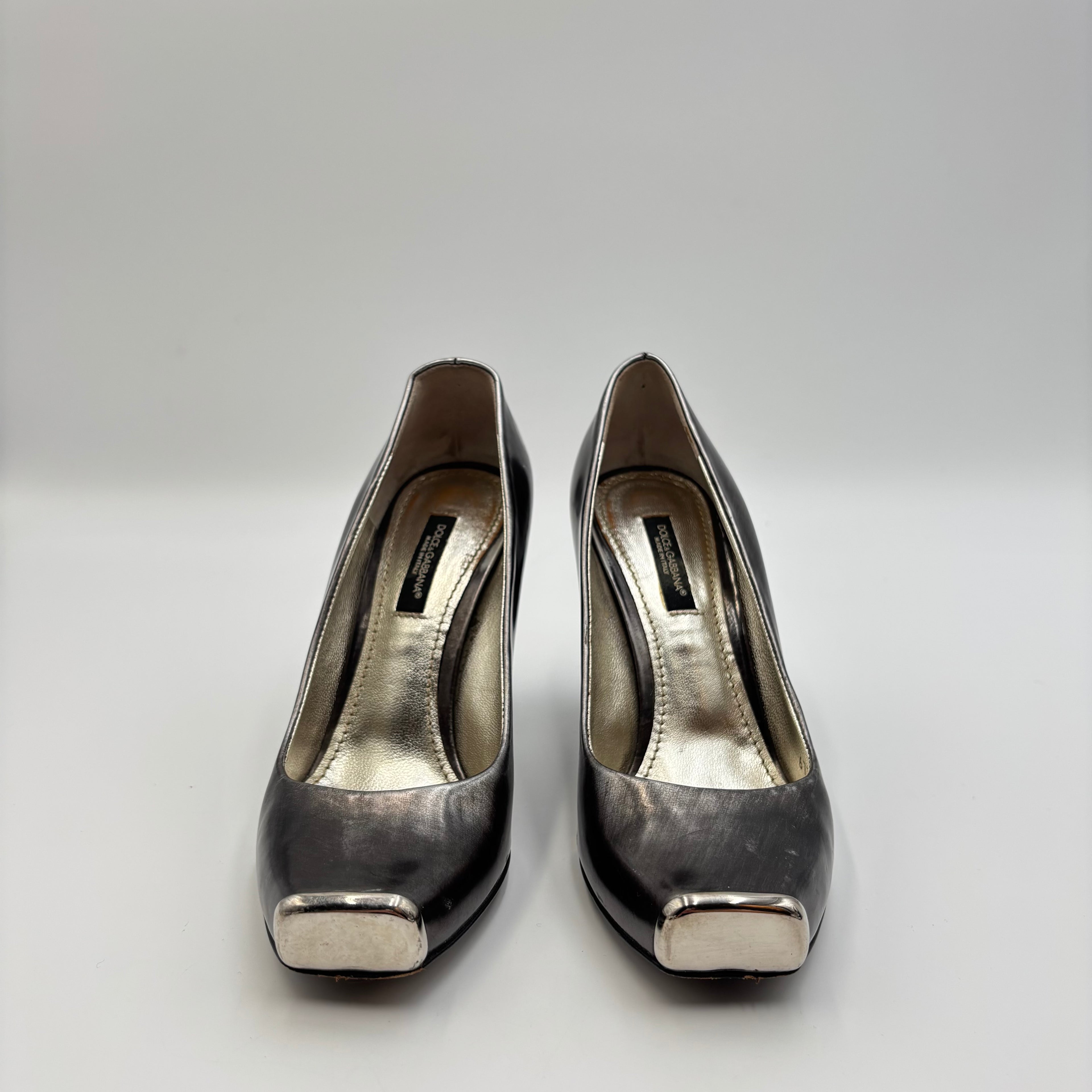 D&G Dolce & Gabbana Metallic Leather Square Toe Pumps – Size 36