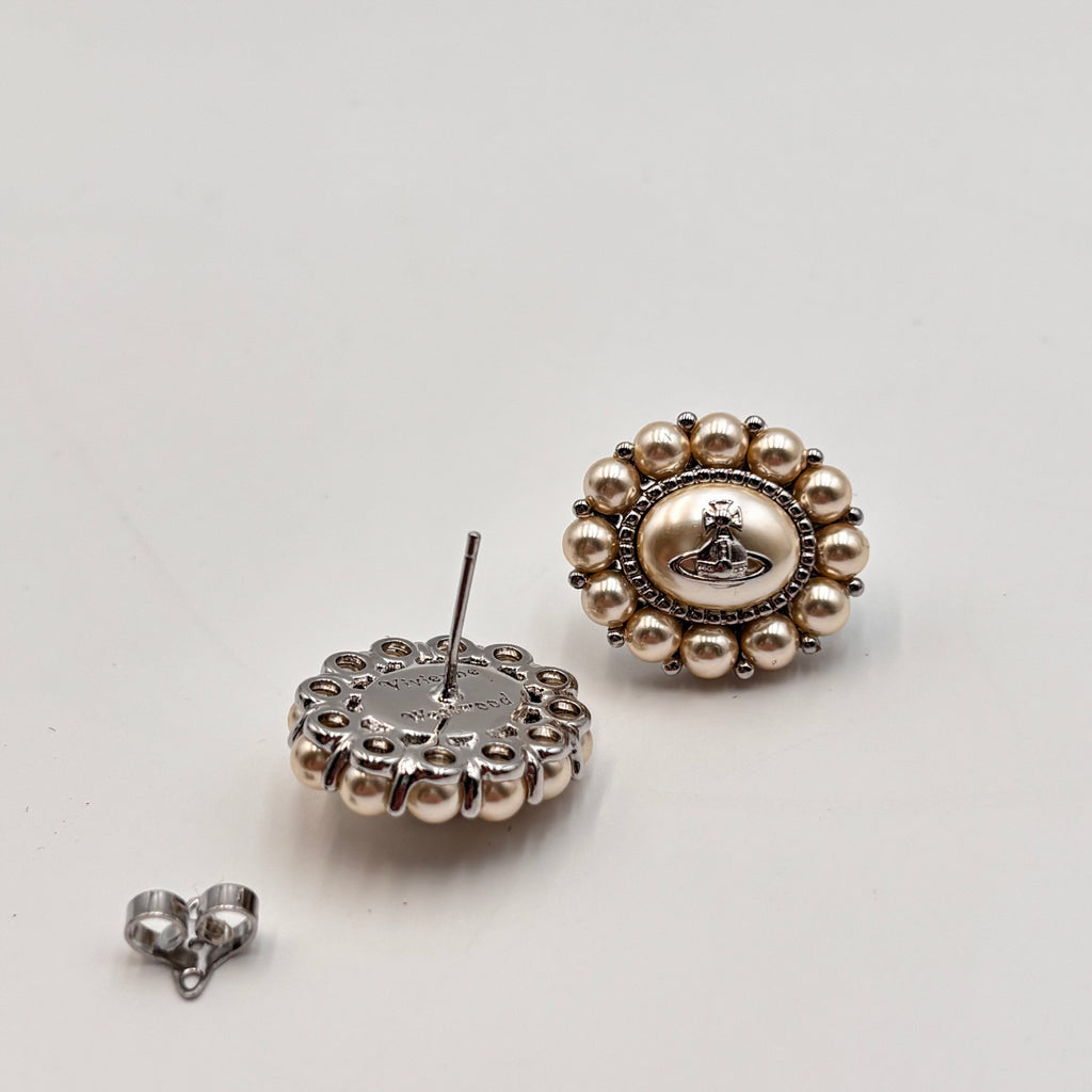 Vivienne Westwood Amaya Pearl Orb Stud Earrings Silver Tone