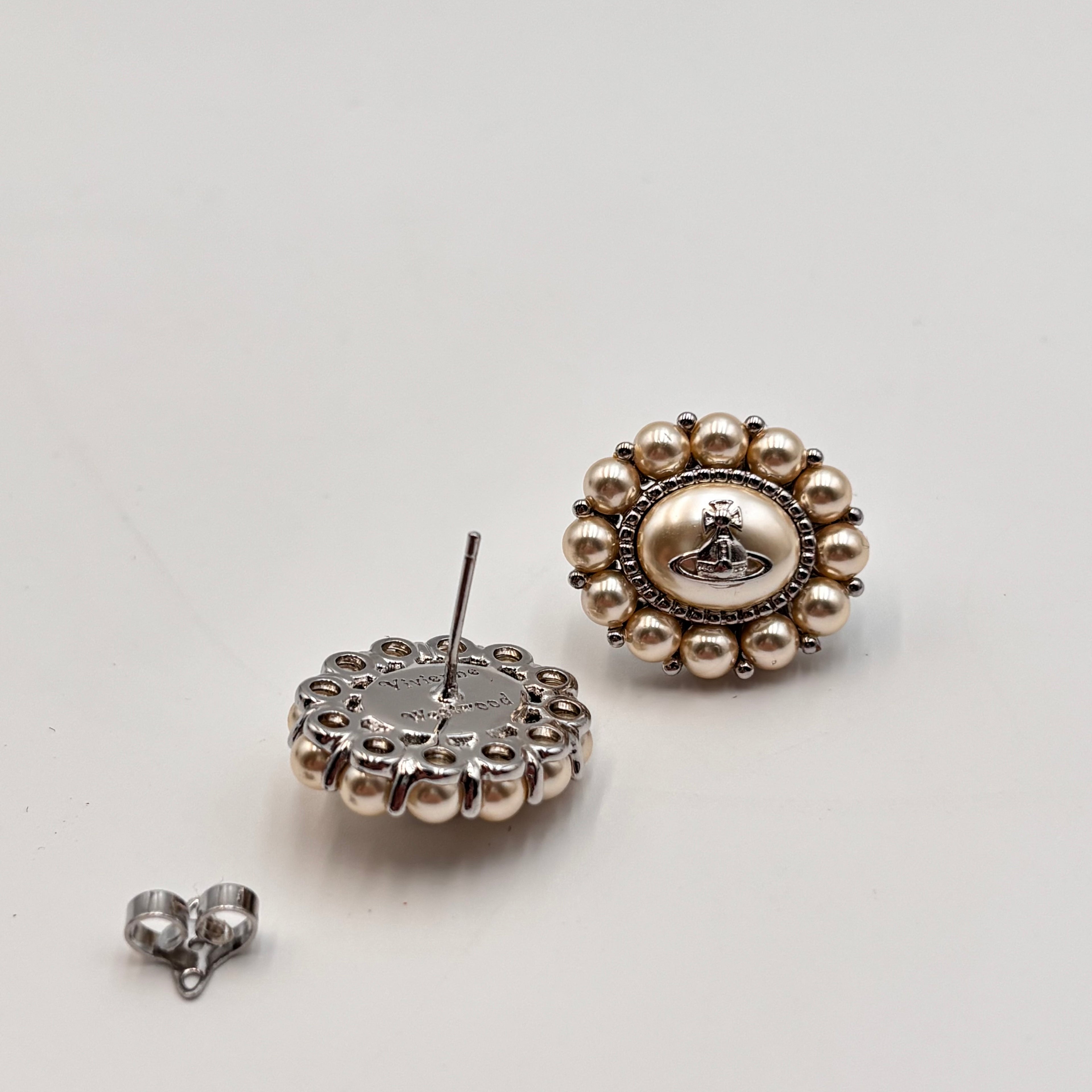 Vivienne Westwood Amaya Pearl Orb Stud Earrings Silver Tone