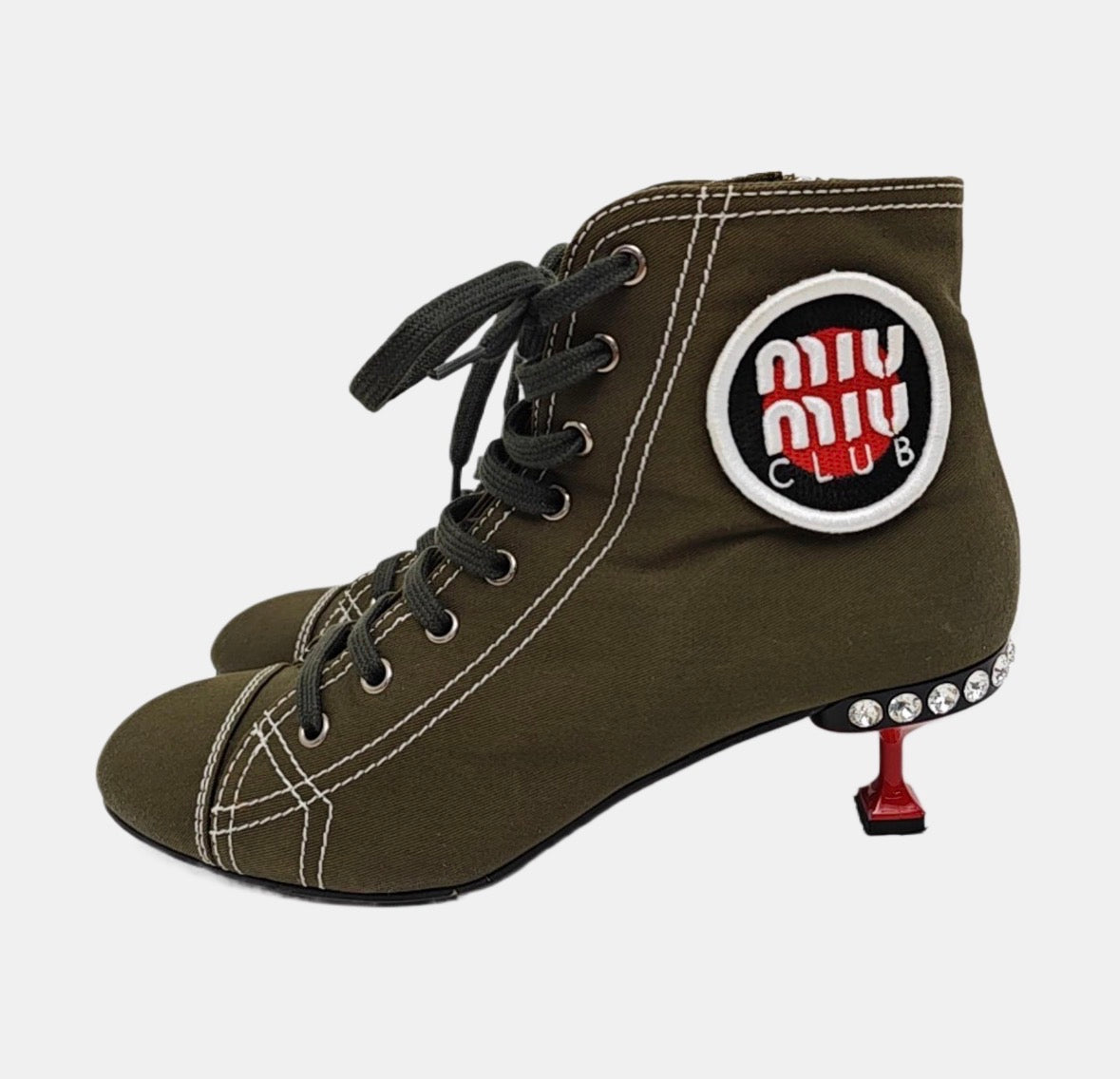 Miu Miu Club Crystal Heel Lace-Up Ankle Boots Size 39