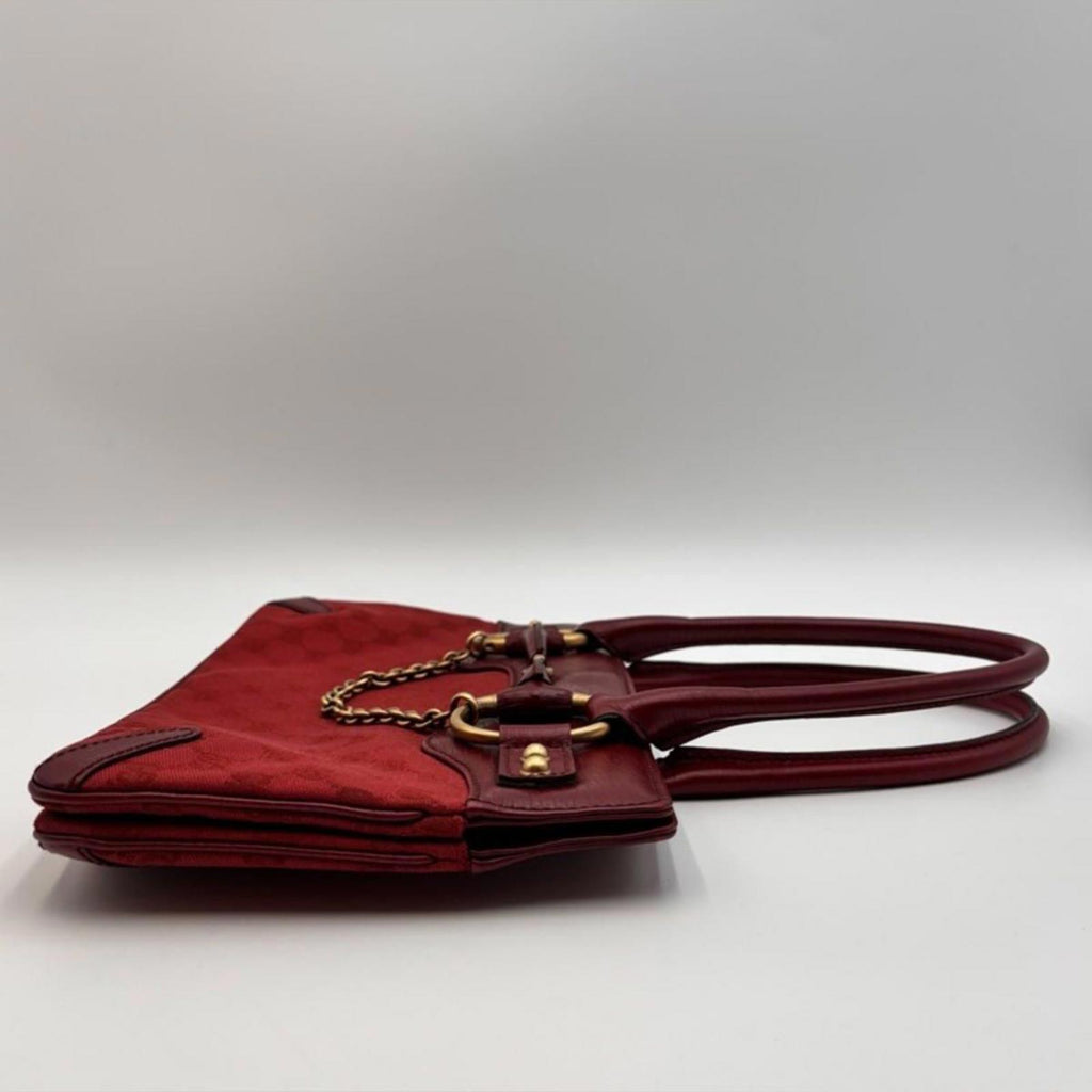 Gucci Red GG Canvas Horsebit Shoulder Bag