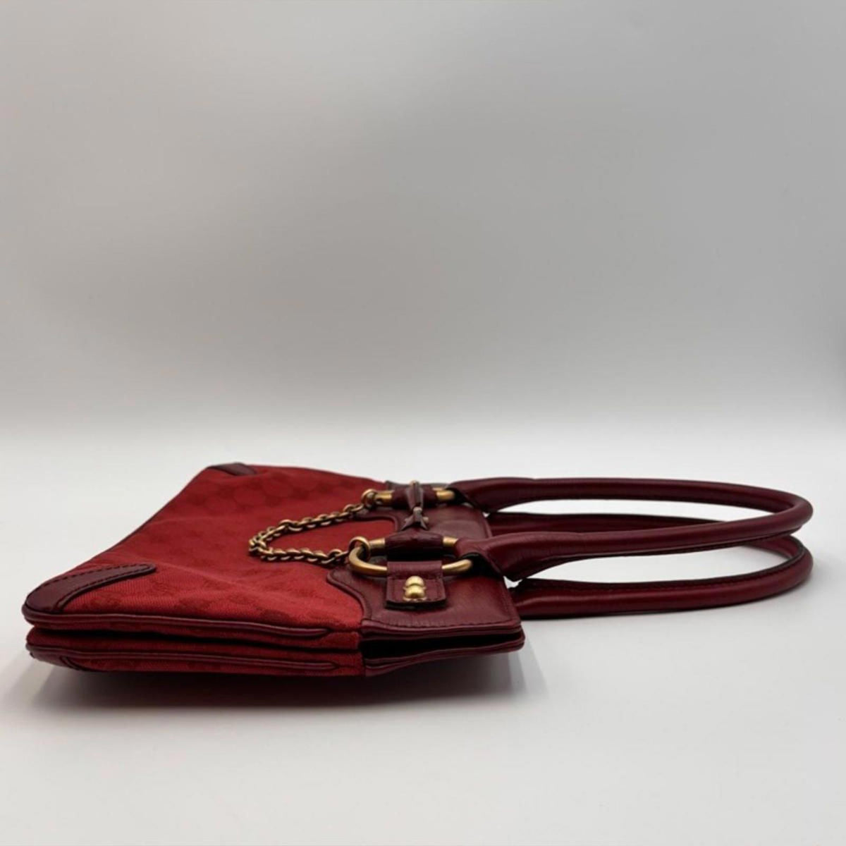 Gucci Red GG Canvas Horsebit Shoulder Bag