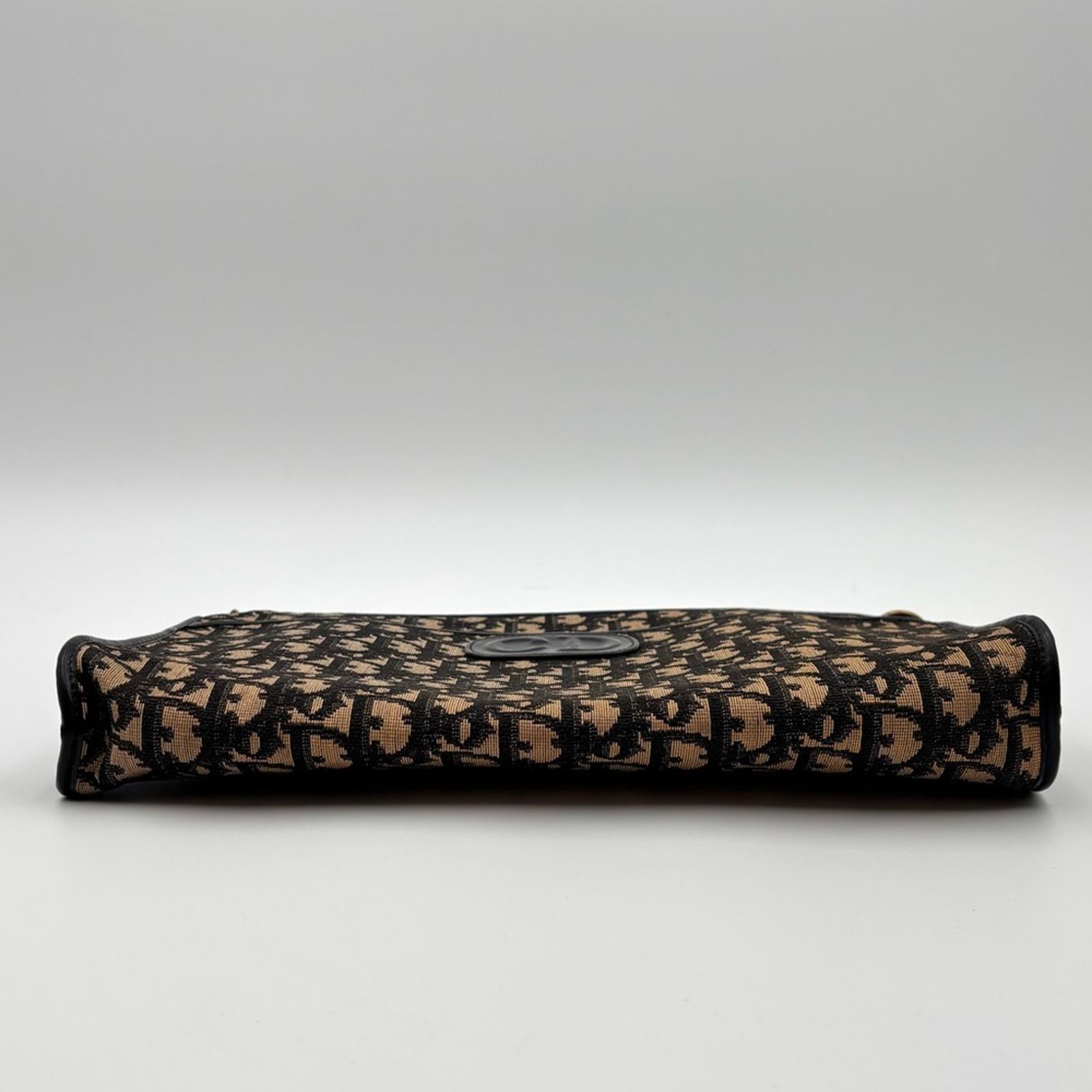 Christian Dior Vintage Trotter Monogram Canvas Shoulder Bag Black & Tan