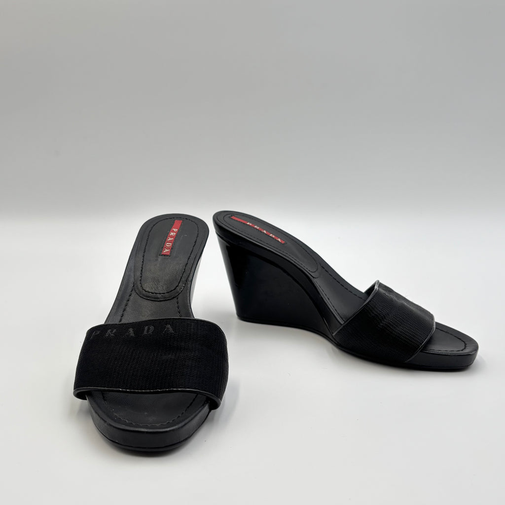 Prada Sport Grosgrain Logo Wedge Slide Sandals