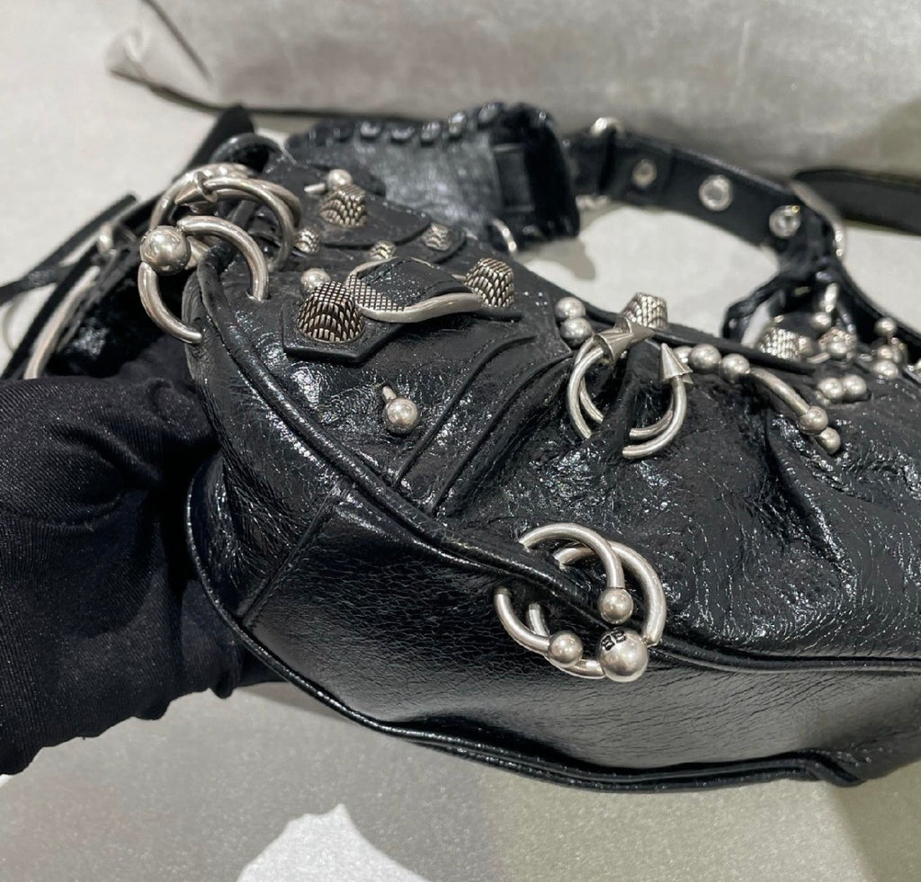 Balenciaga Le Cagole XS Piercing Leather Shoulder Bag in Black