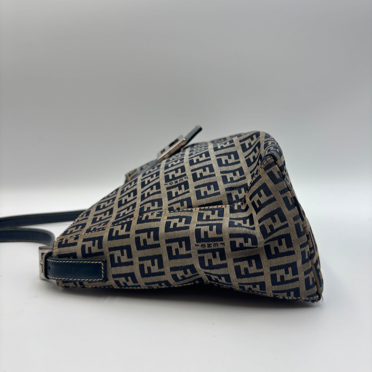Fendi Zucca FF Monogram Canvas Shoulder Bag in Navy Blue 2000s