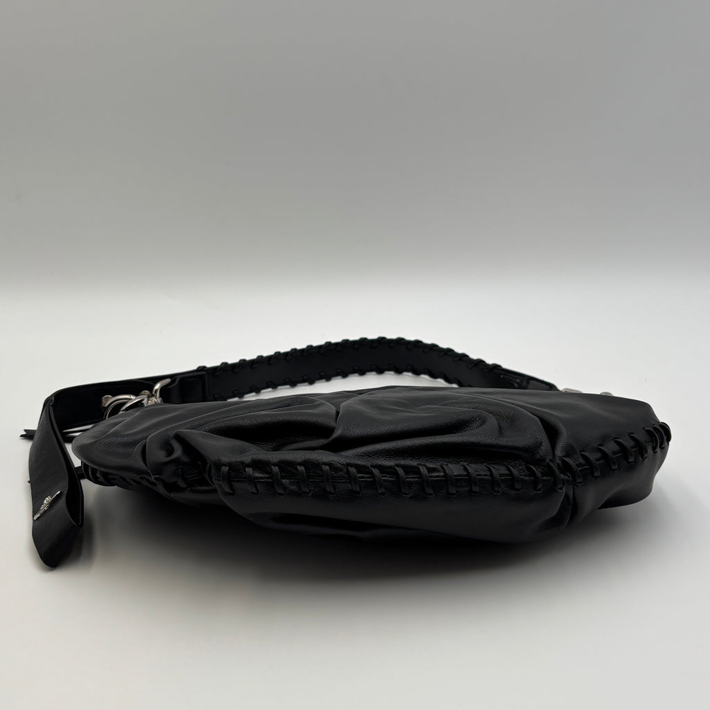 Vivienne Westwood Agnes Small Black Leather Ruched Shoulder Bag