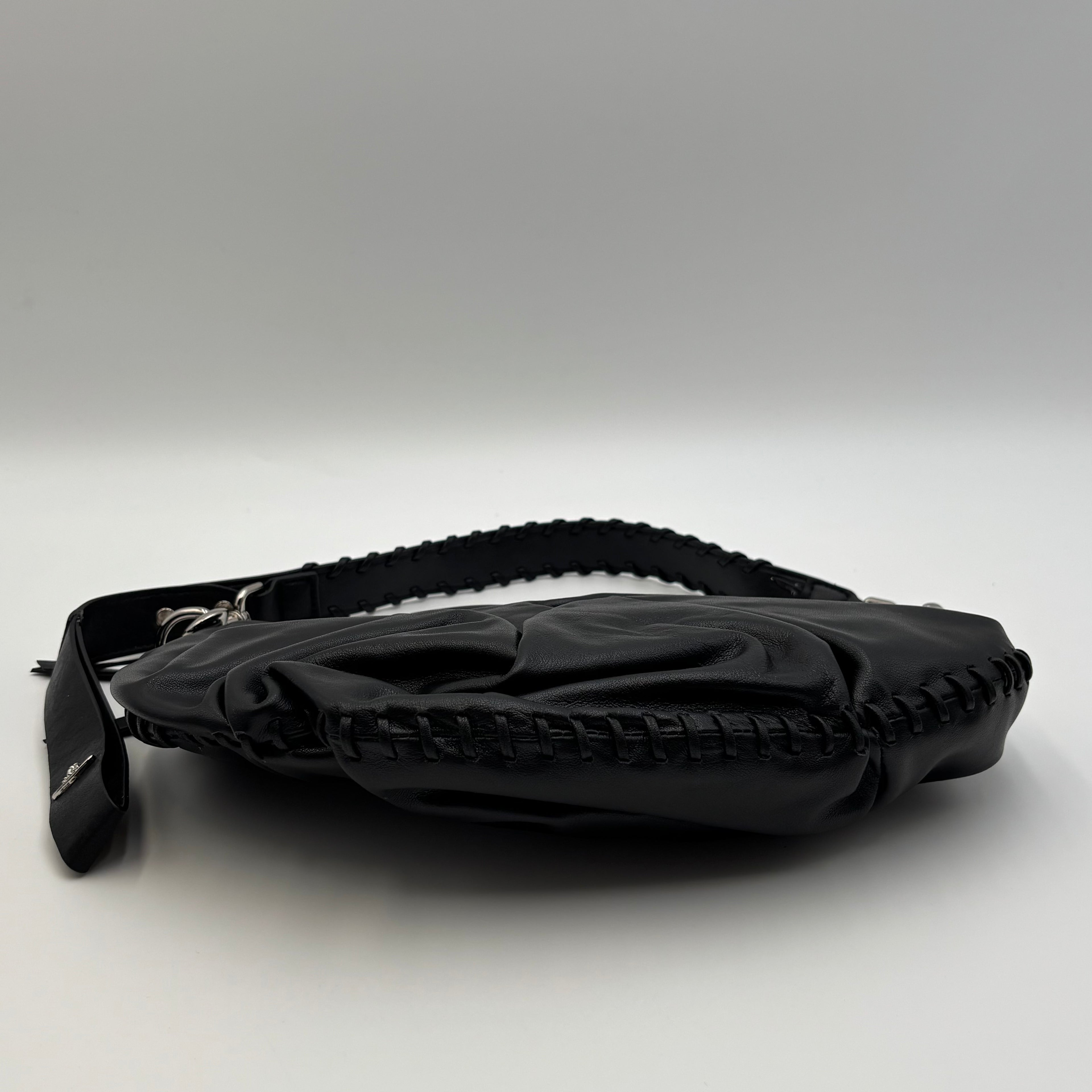 Vivienne Westwood Agnes Small Black Leather Ruched Shoulder Bag