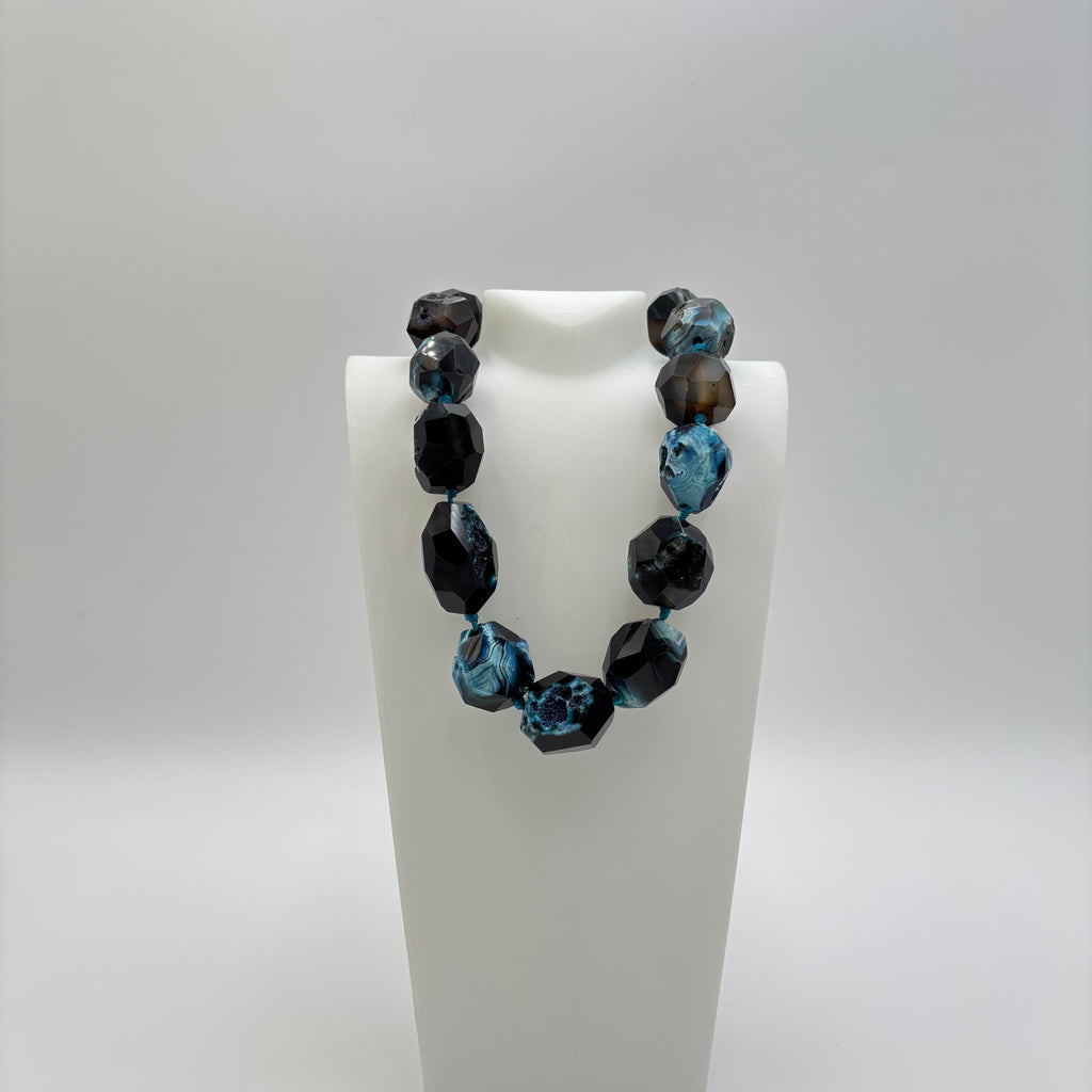 Faceted Blue Druzy Agate Statement Necklace