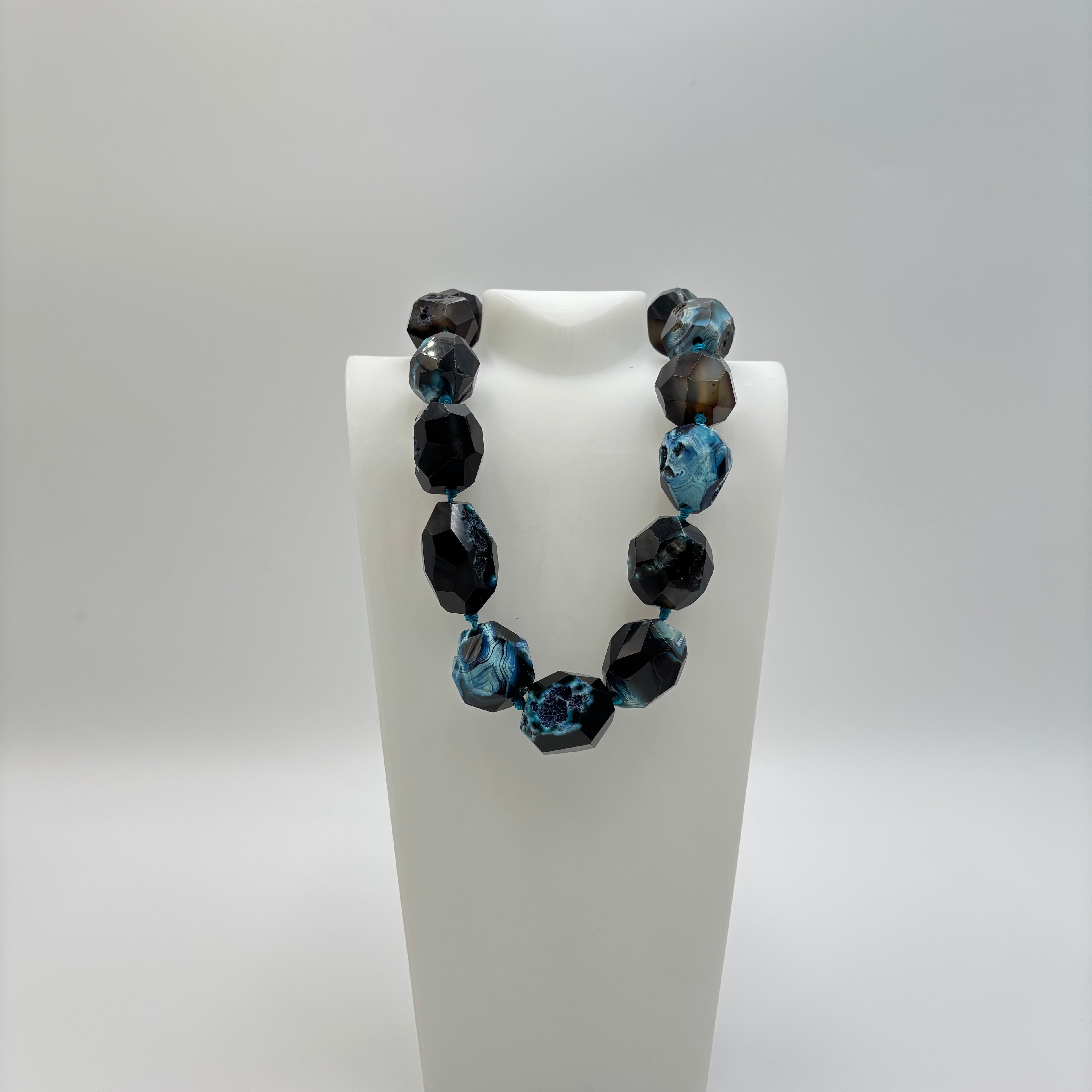 Faceted Blue Druzy Agate Statement Necklace
