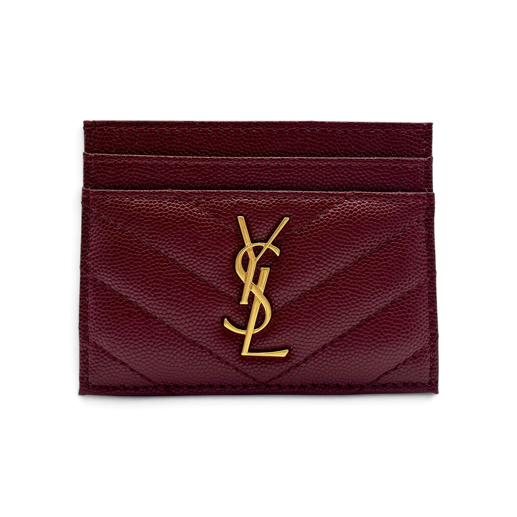 Saint Laurent Cassandre Matelassé Card Holder in Burgundy