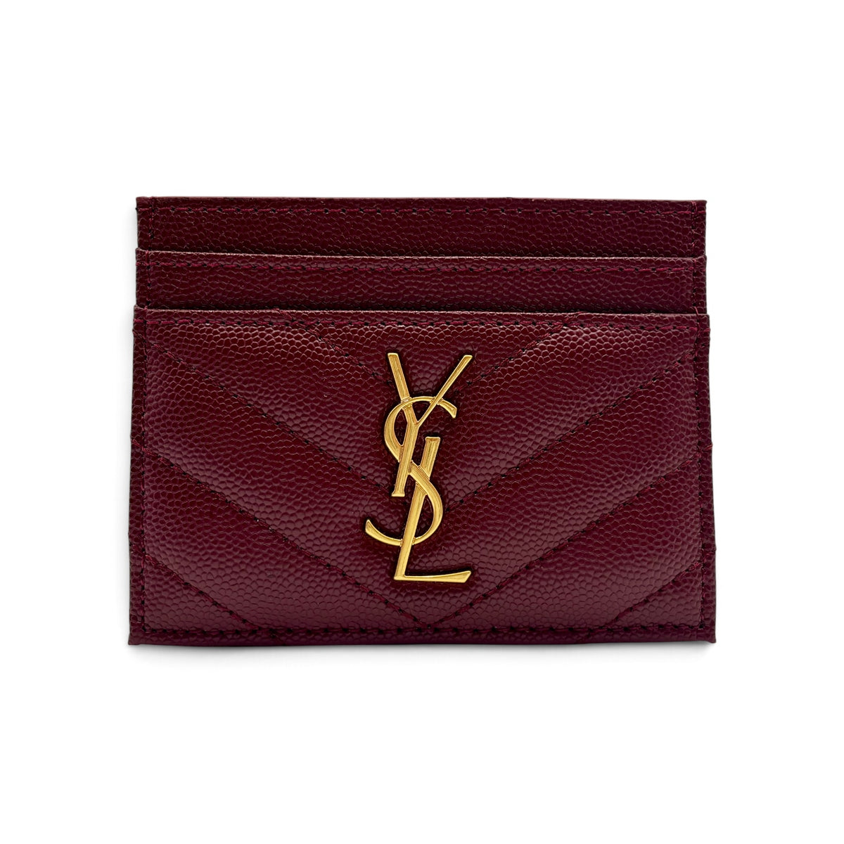 Saint Laurent Cassandre Matelassé Card Holder in Burgundy