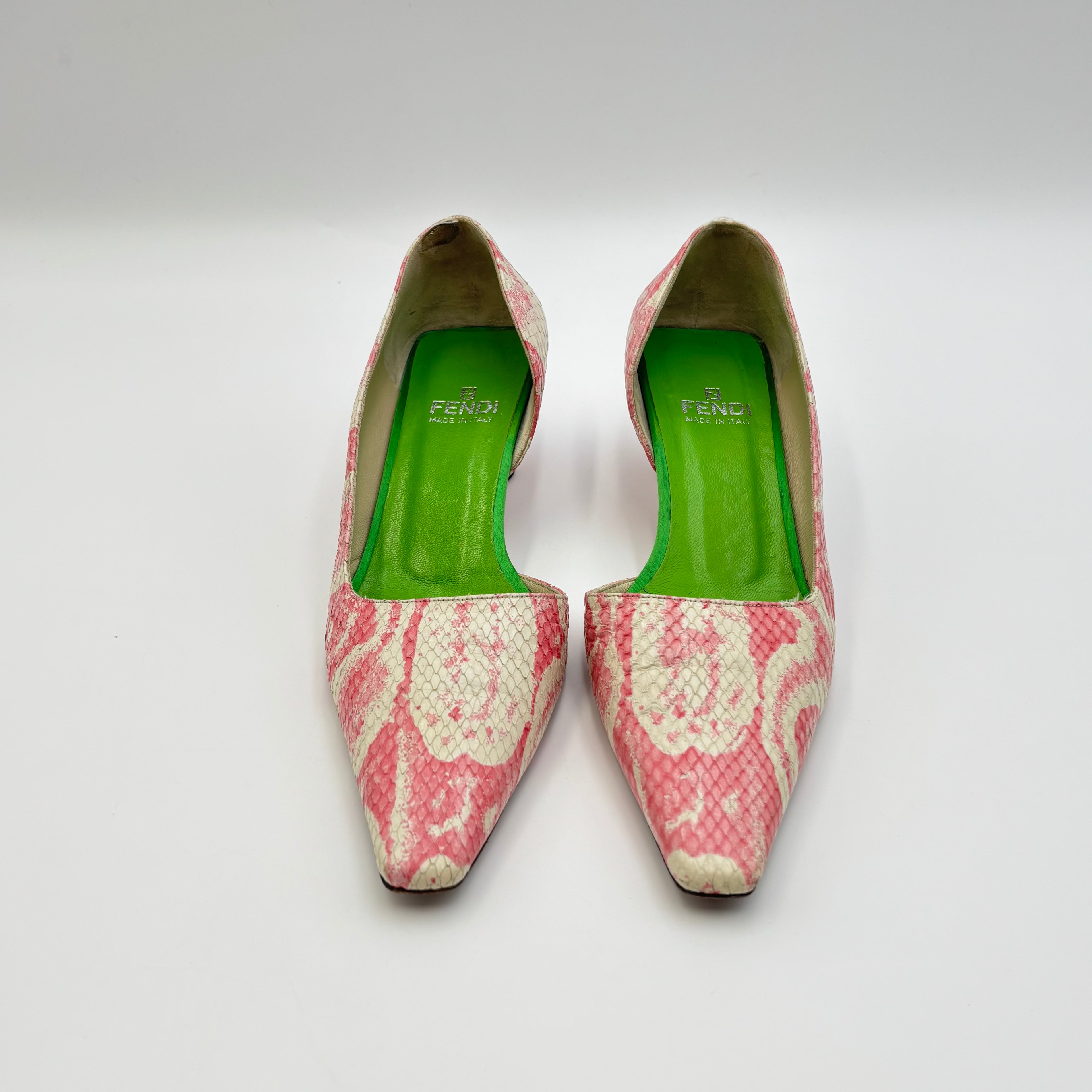 Fendi Pink/Ivory Snakeskin Kitten Heel Pumps