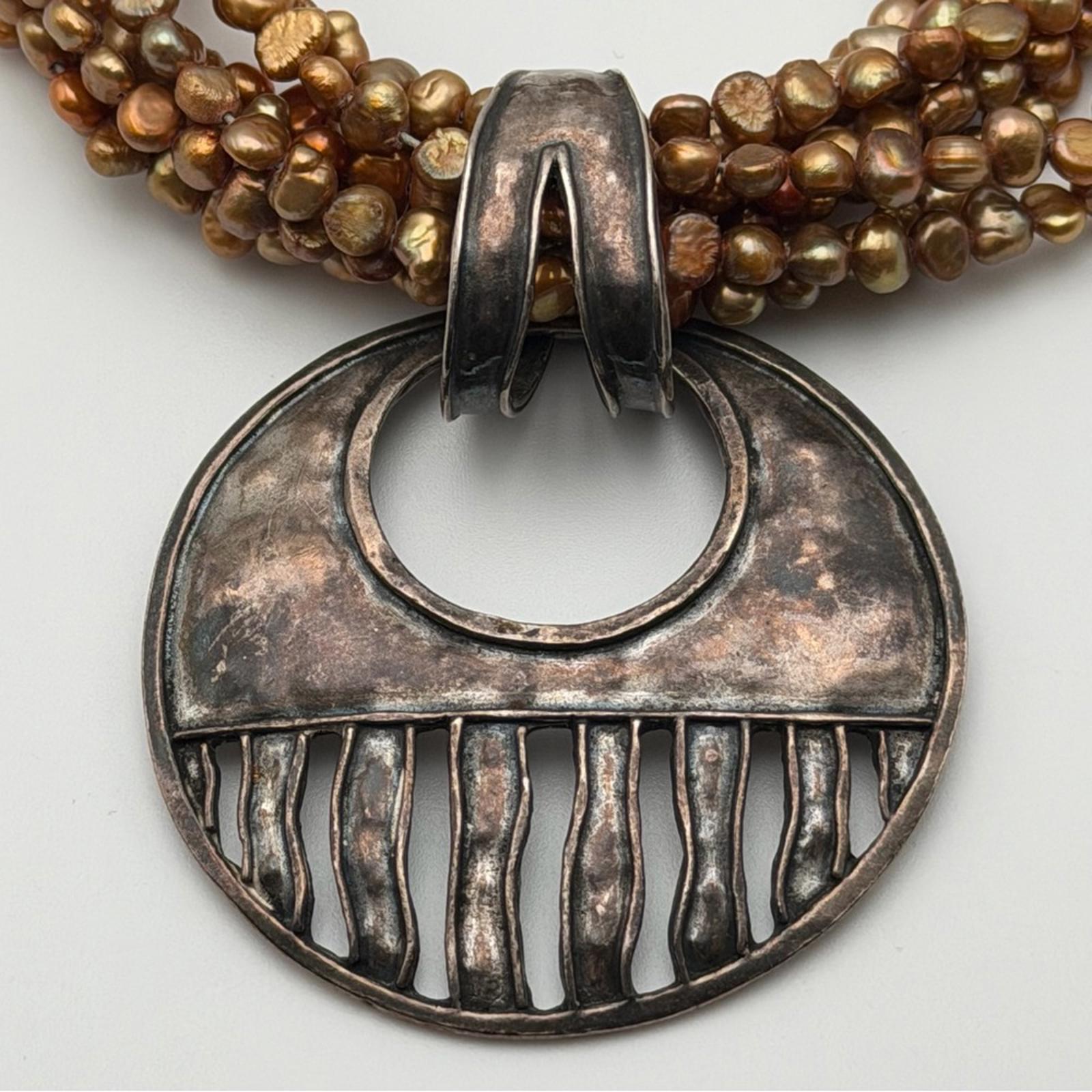 Vintage Multi-Strand Freshwater Pearl Necklace With Sterling Silver Pendant