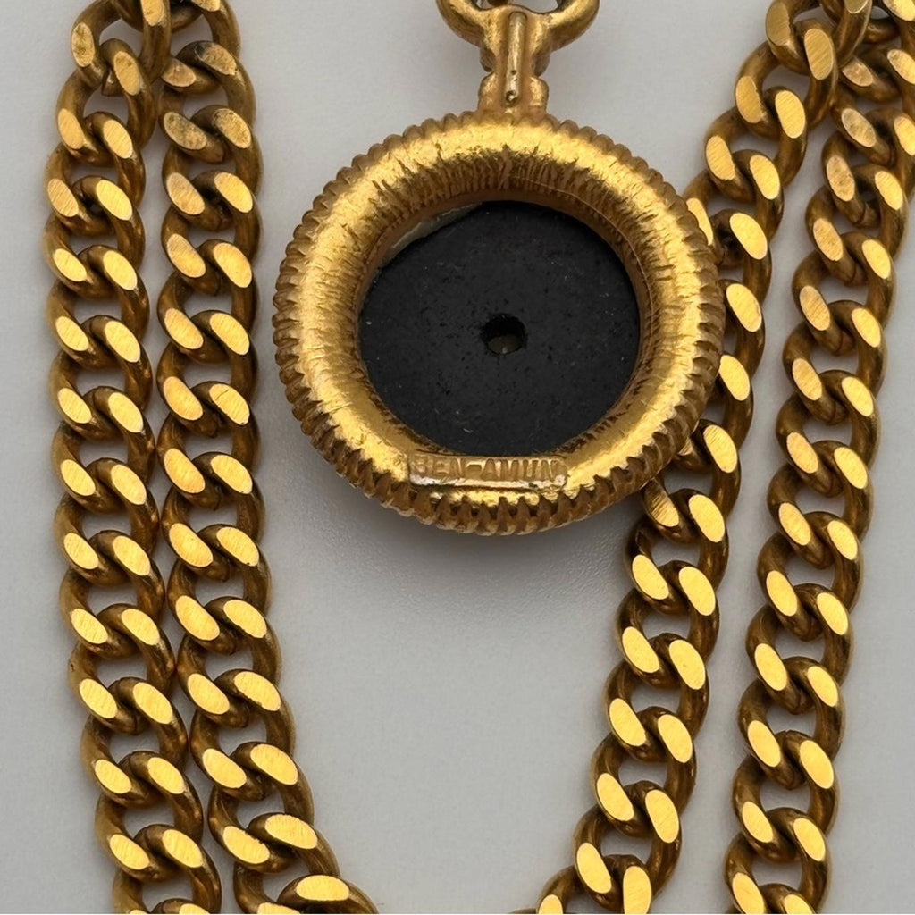 Ben-Amun Gold Tone Chain Brooch With Fleur-De-Lis Medallion