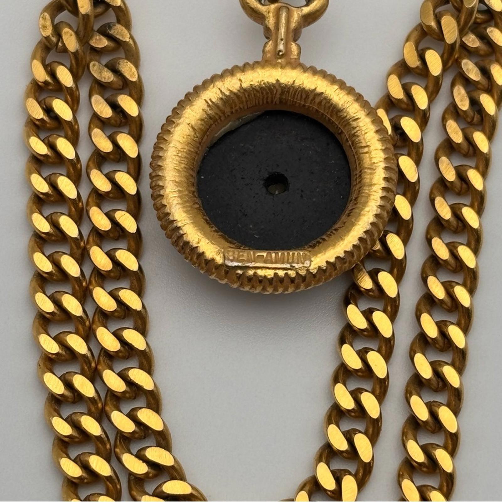 Ben-Amun Gold Tone Chain Brooch With Fleur-De-Lis Medallion