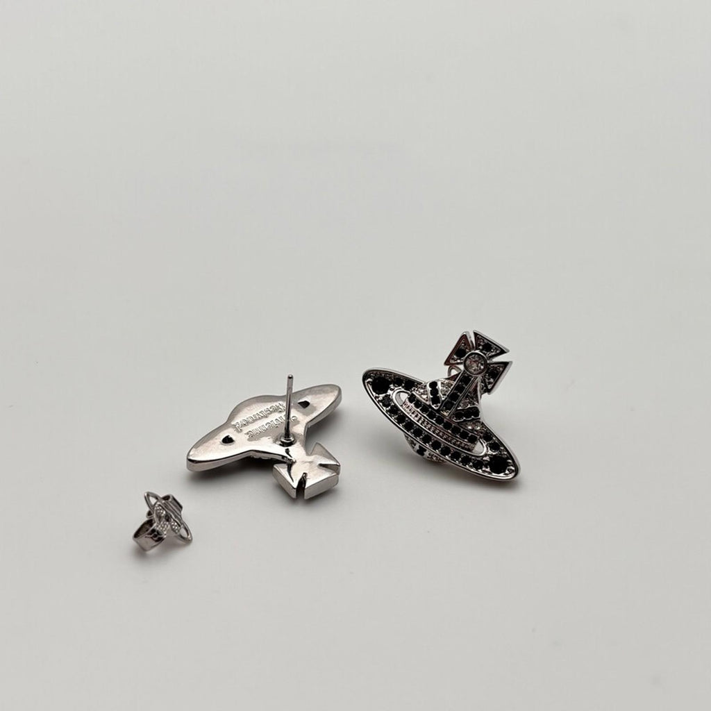 Vivienne Westwood Orb Earrings Clear & Black Crystal Silver Tone