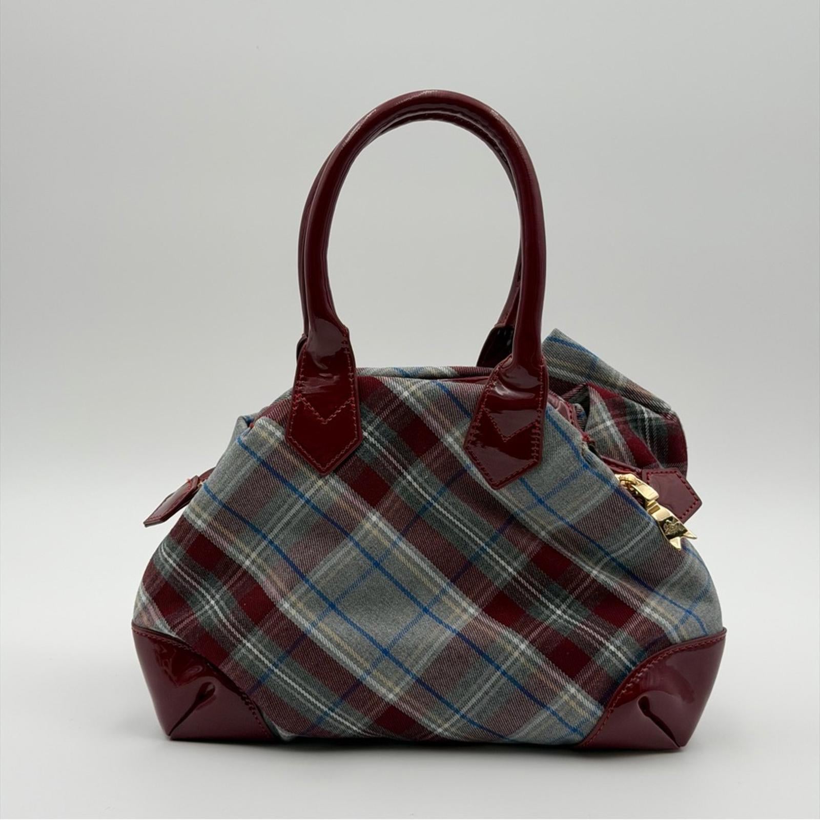 Vivienne Westwood Plaid Multicolor & Burgundy Patent Leather Handbag