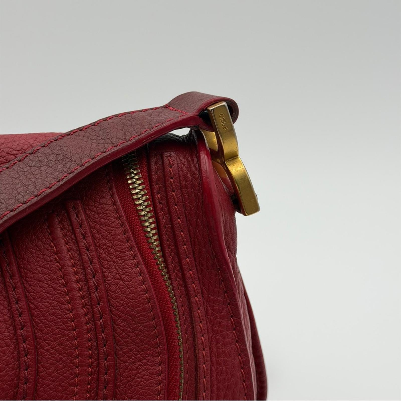 Chloé Marcie Leather Crossbody Bag – Red / Burgundy
