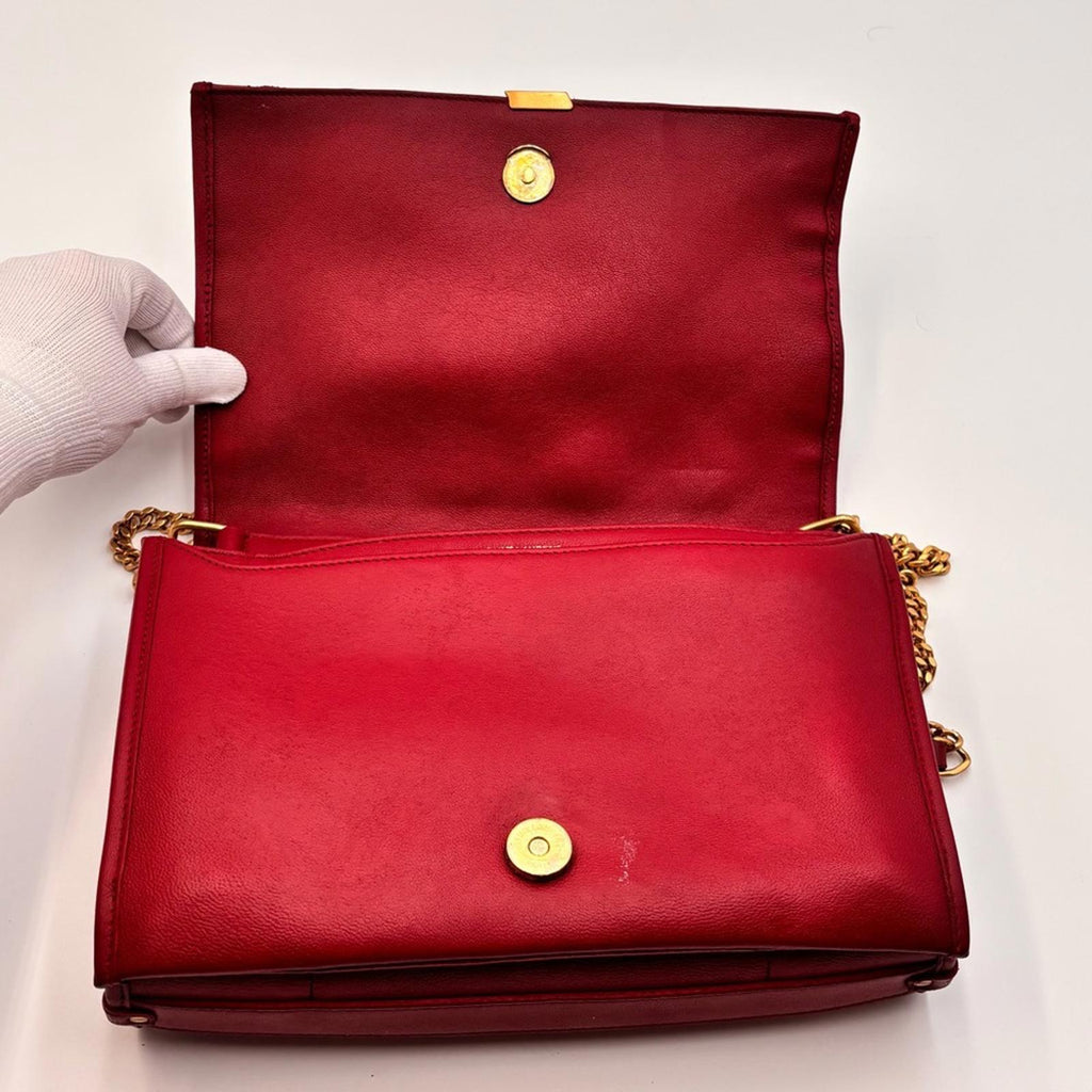 Saint Laurent Becky Quilted Leather Shoulder Bag Red Gold Hardware