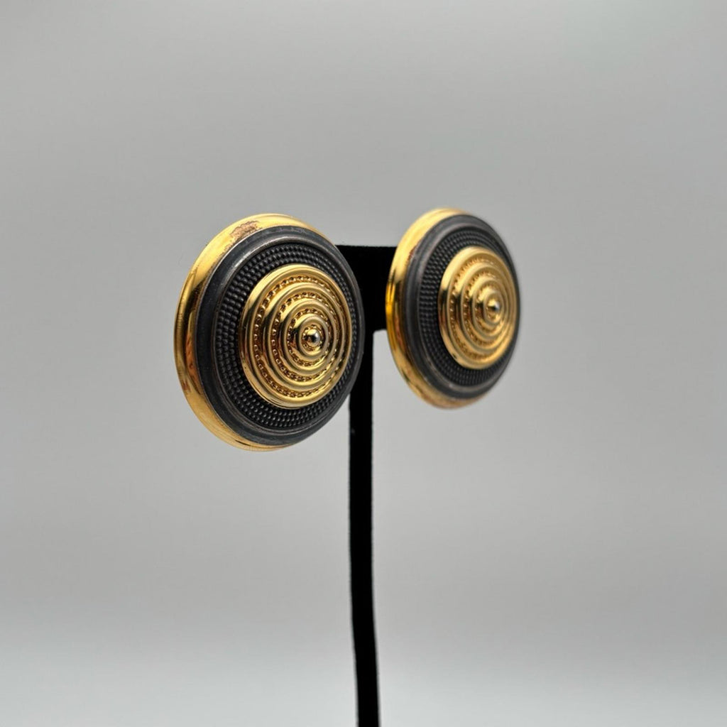 Vintage Style Gold & Black Medallion Clip-On Earrings