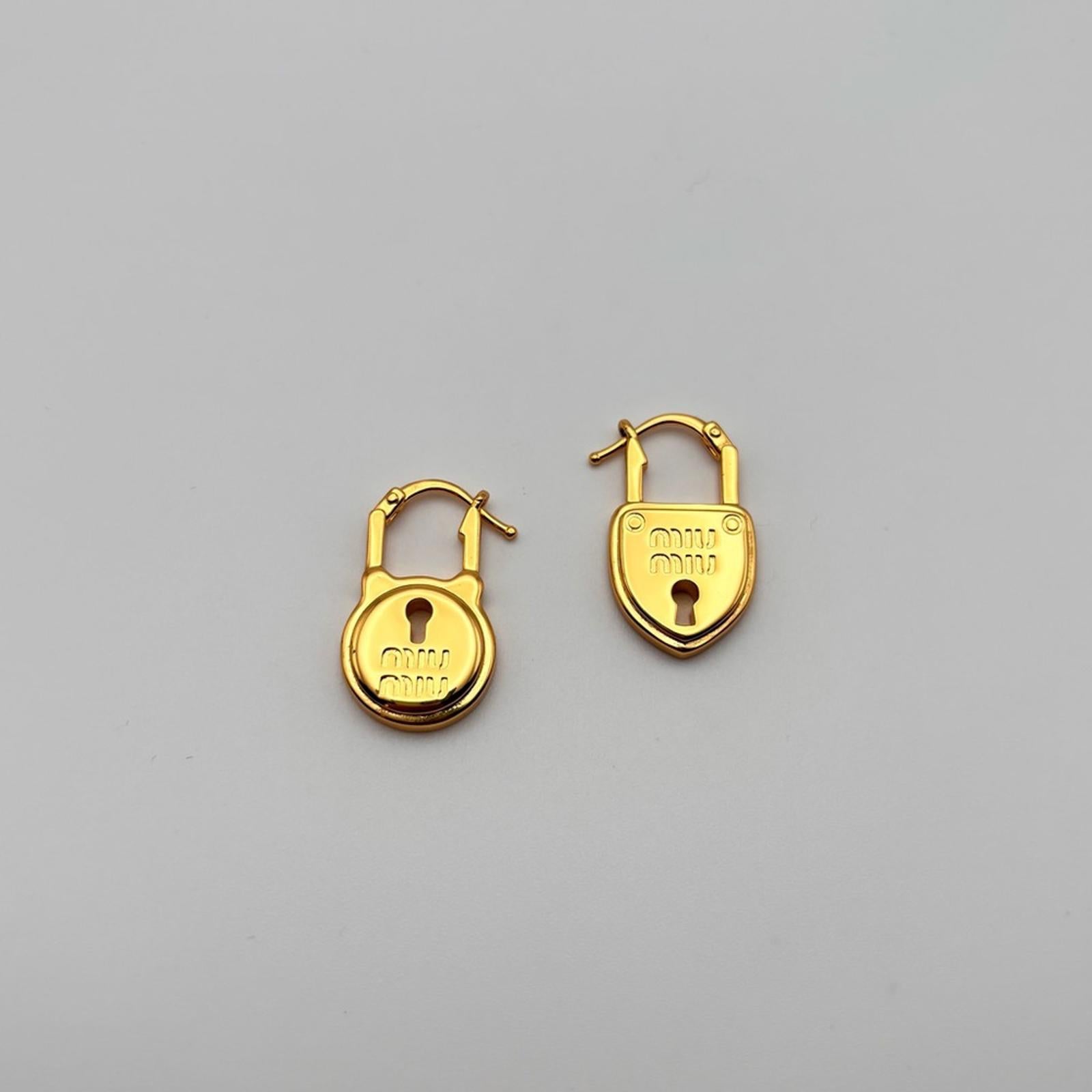 Miu Miu Padlock Gold Metal Earrings