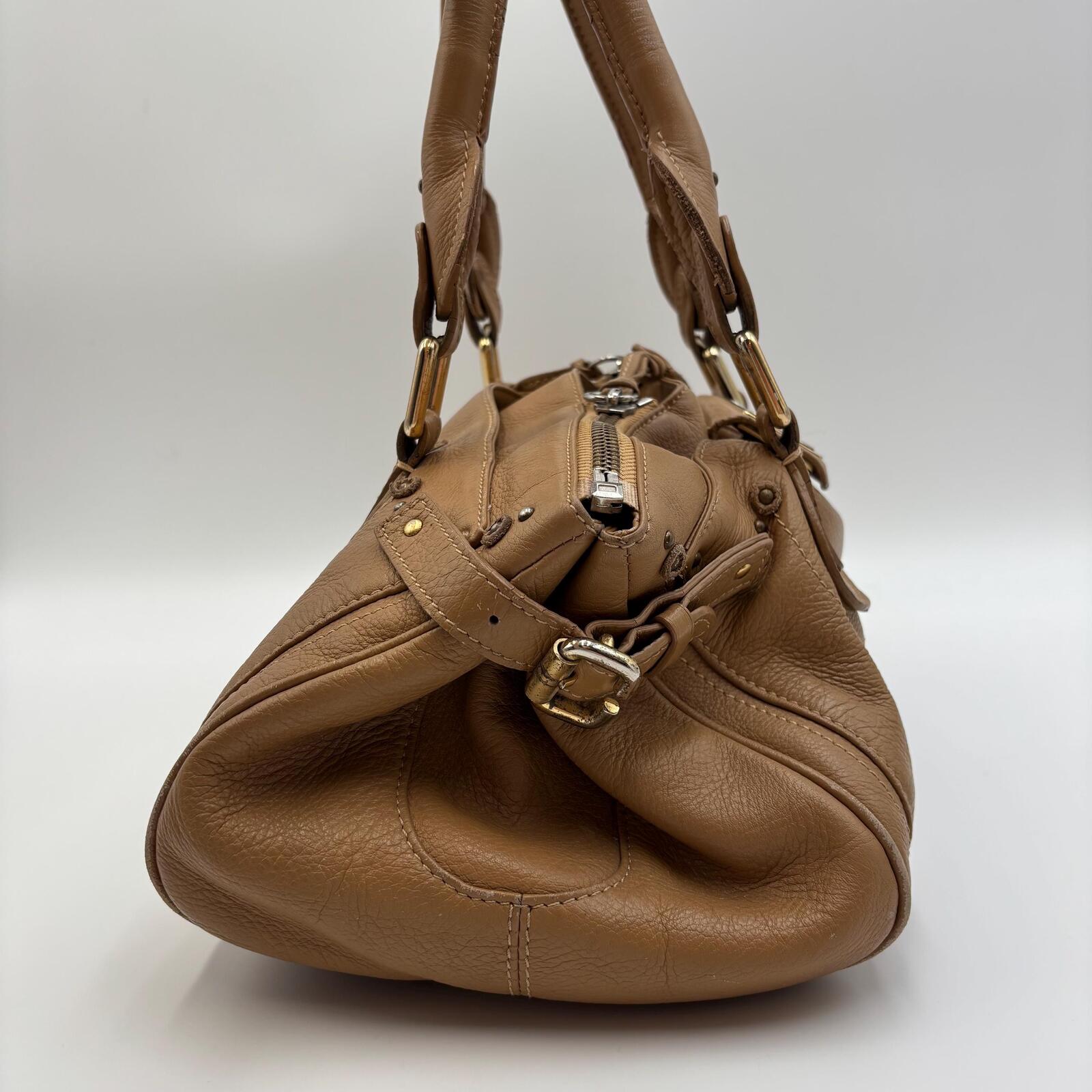 Chloé Paddington Medium Satchel Bag Tan Brown Pebbled Leather Gold Hardware