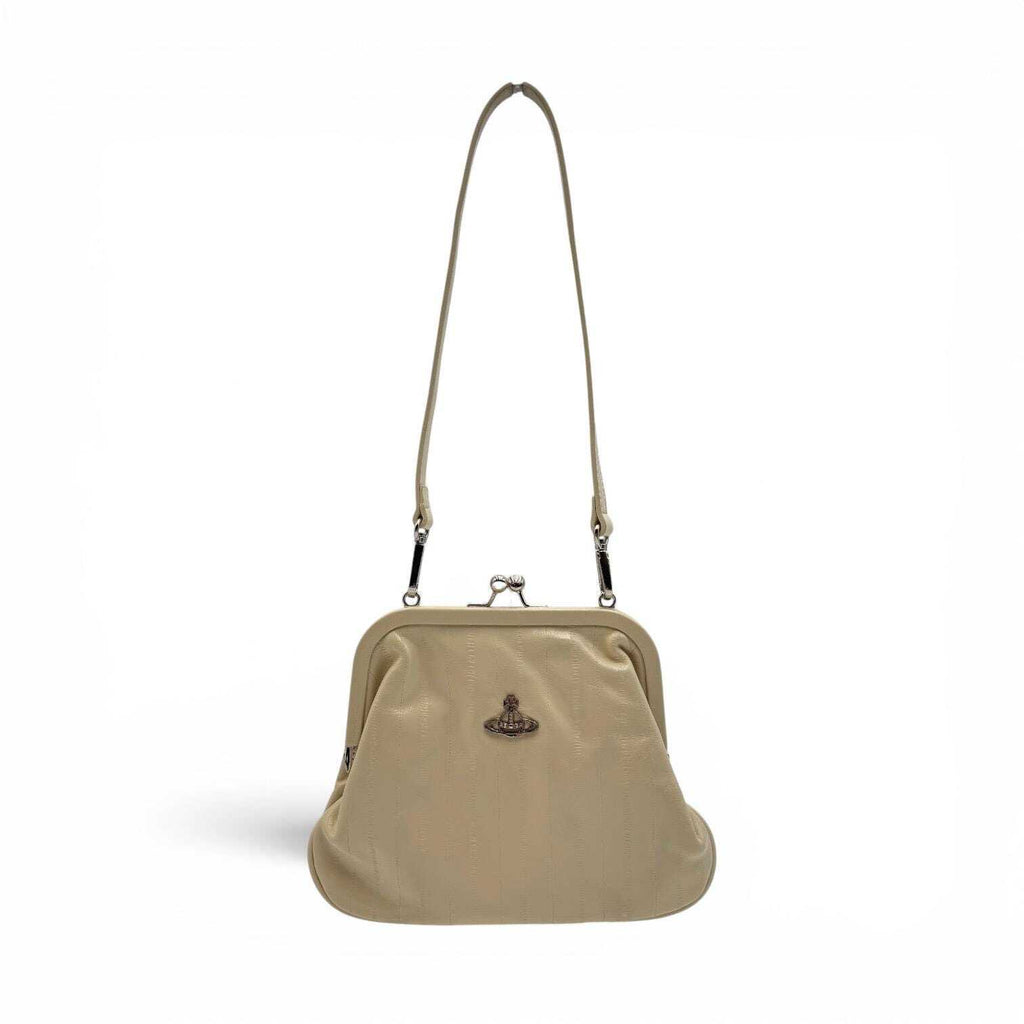 Vivienne Westwood Cream Vegan Leather Kiss-Lock Chain Shoulder & Crossbody Bag