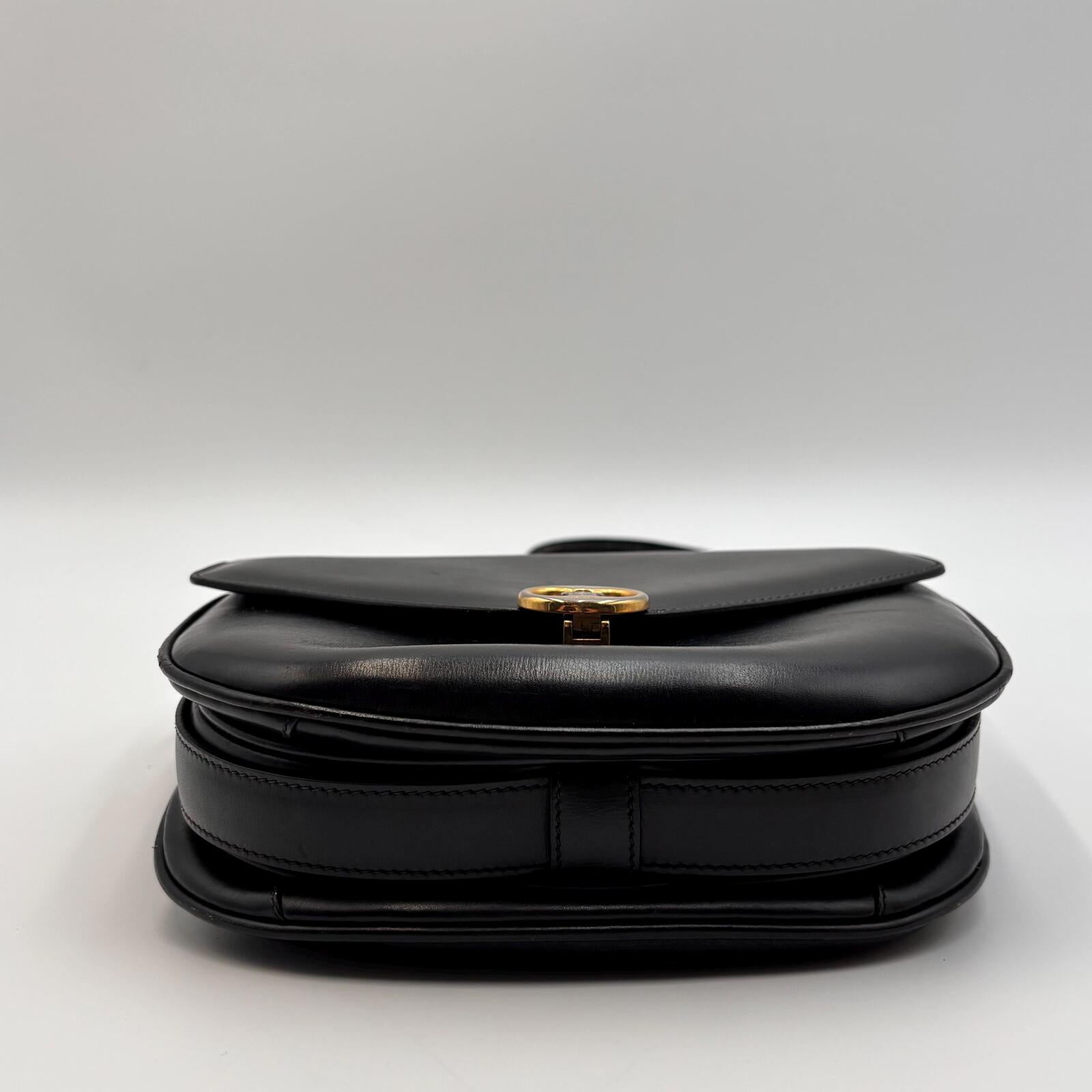 Celine Vintage Black Leather Triomphe Shoulder Bag