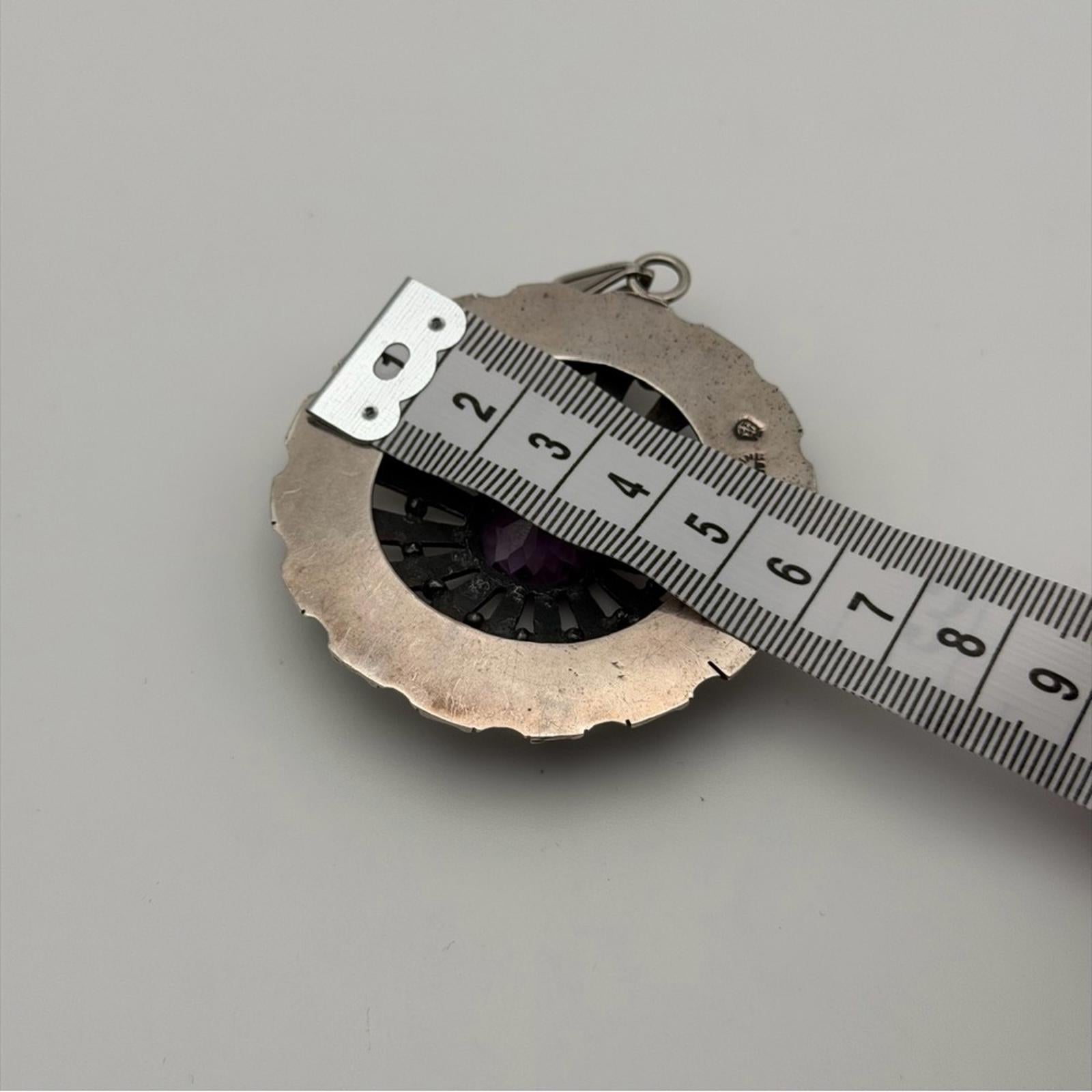 Vintage Sterling Silver Amethyst Sunburst Pendant