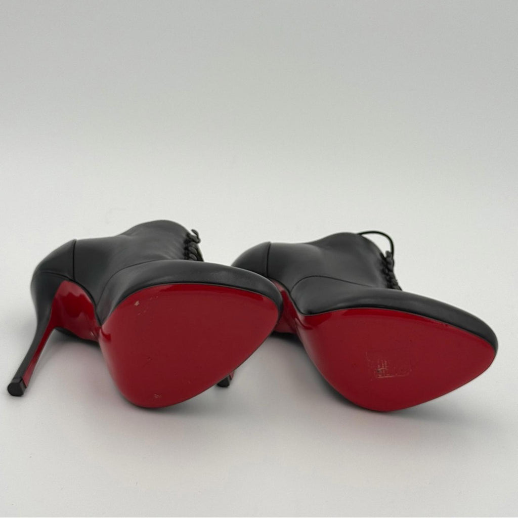 CHRISTIAN LOUBOUTIN BLACK LEATHER LACE-UP BOOTIES – SIZE 36