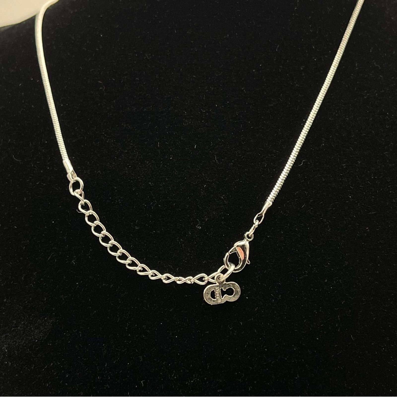 CHRISTIAN DIOR VINTAGE SILVER-TONE OBLIQUE / TROTTER PENDANT NECKLACE