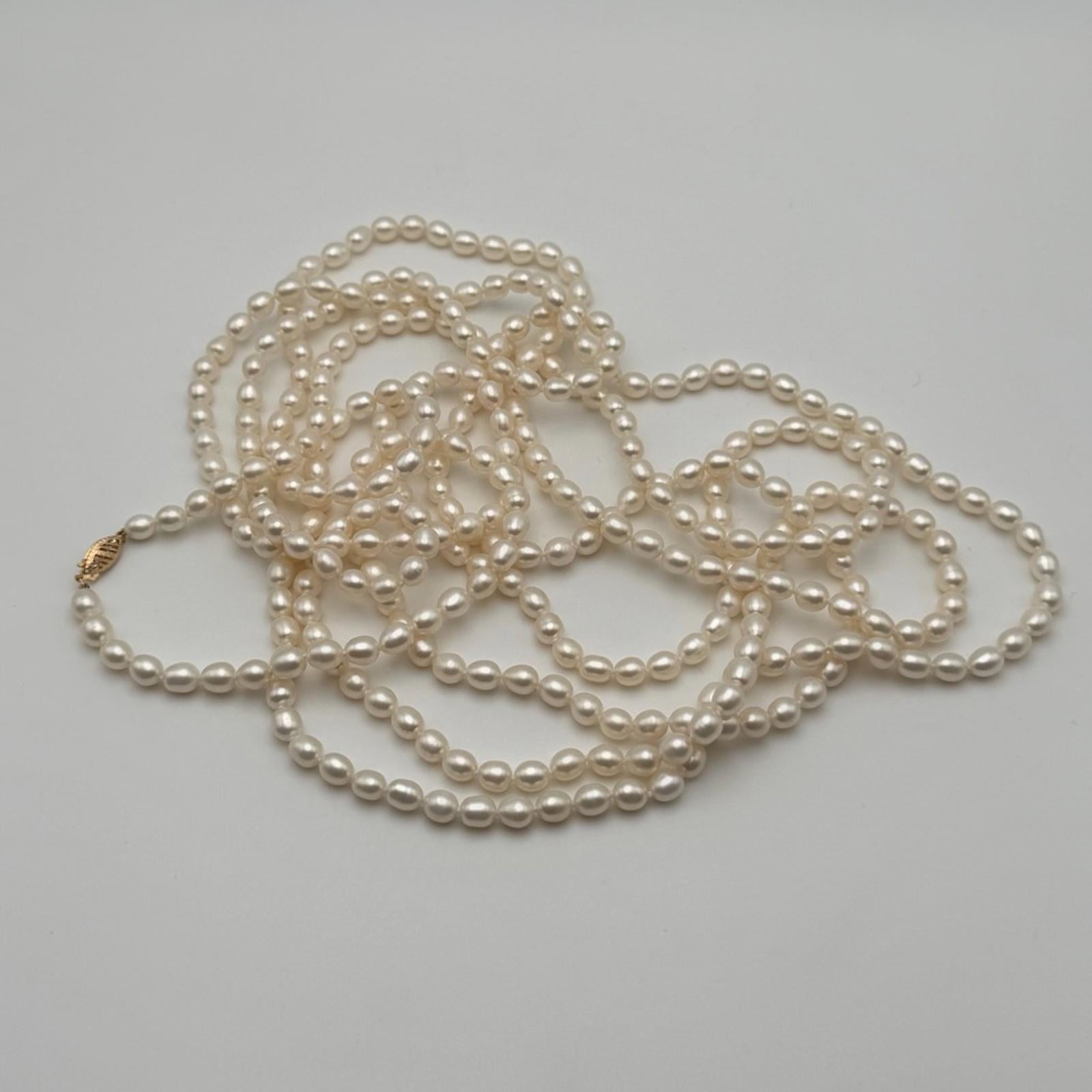 Vintage 100” Pearl Opera / Sautoir Necklace – 14K Gold Clasp