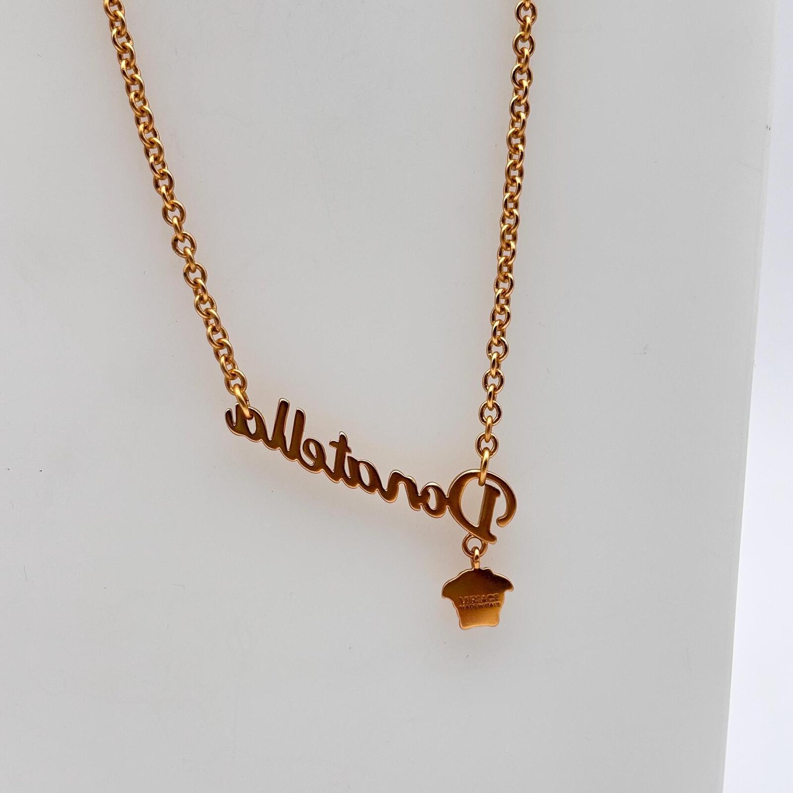 Versace Donatella Gold Tone Nameplate Necklace